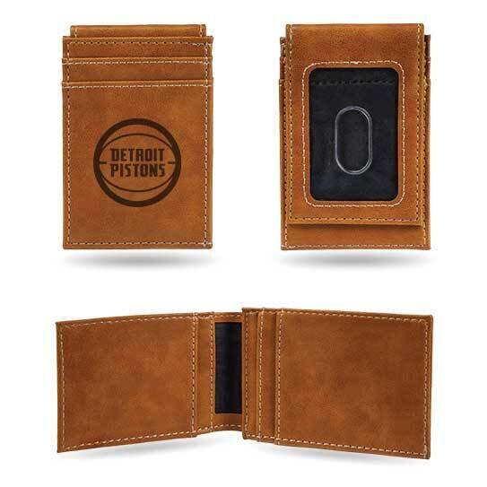 NBA Detroit Pistons Brown Faux Leather Front Pocket Wallet GC7455
