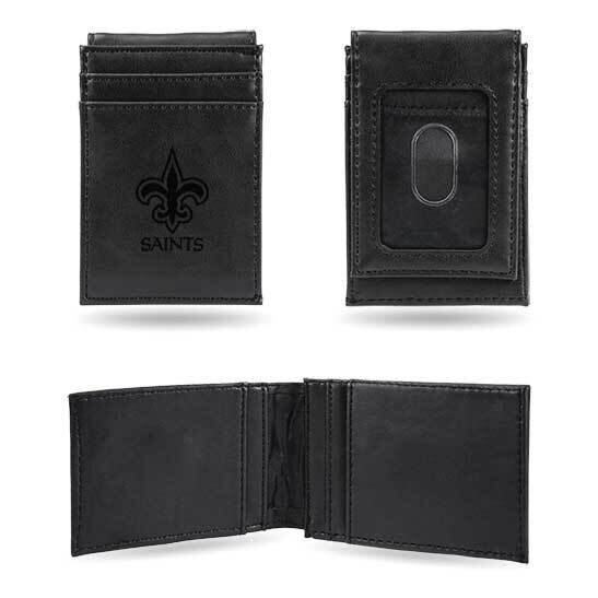 NFL New Orleans Saints Black Faux Leather Front Pocket Wallet GC7540