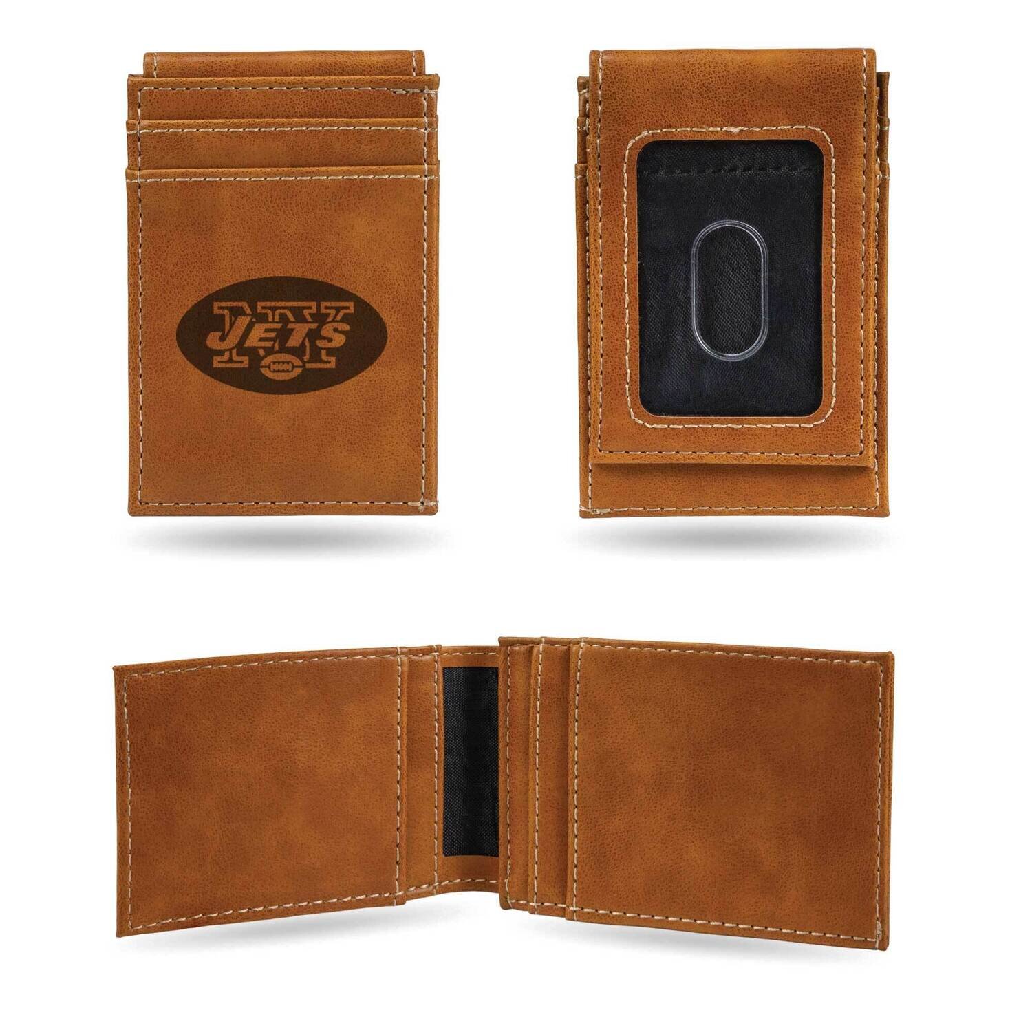 NFL New York Jets Brown Faux Leather Front Pocket Wallet GC7545, MPN: GC7545, 767345604514