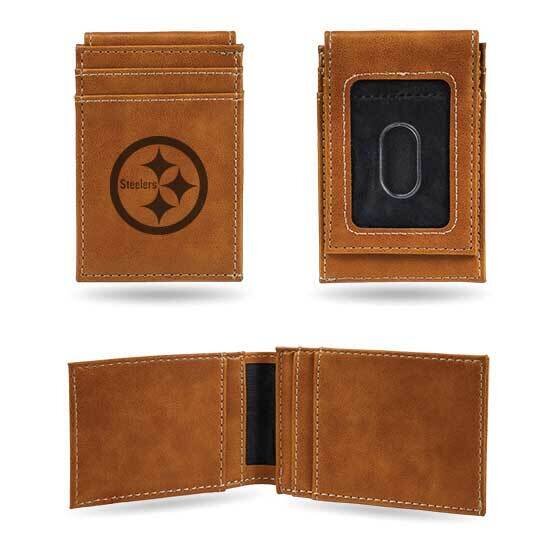 NFL Pittsburg Steelers Brown Faux Leather Front Pocket Wallet GC7551