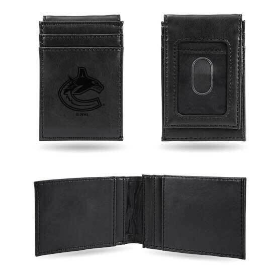 NHL Vancouver Canucks Black Faux Leather Front Pocket Wallet GC7616