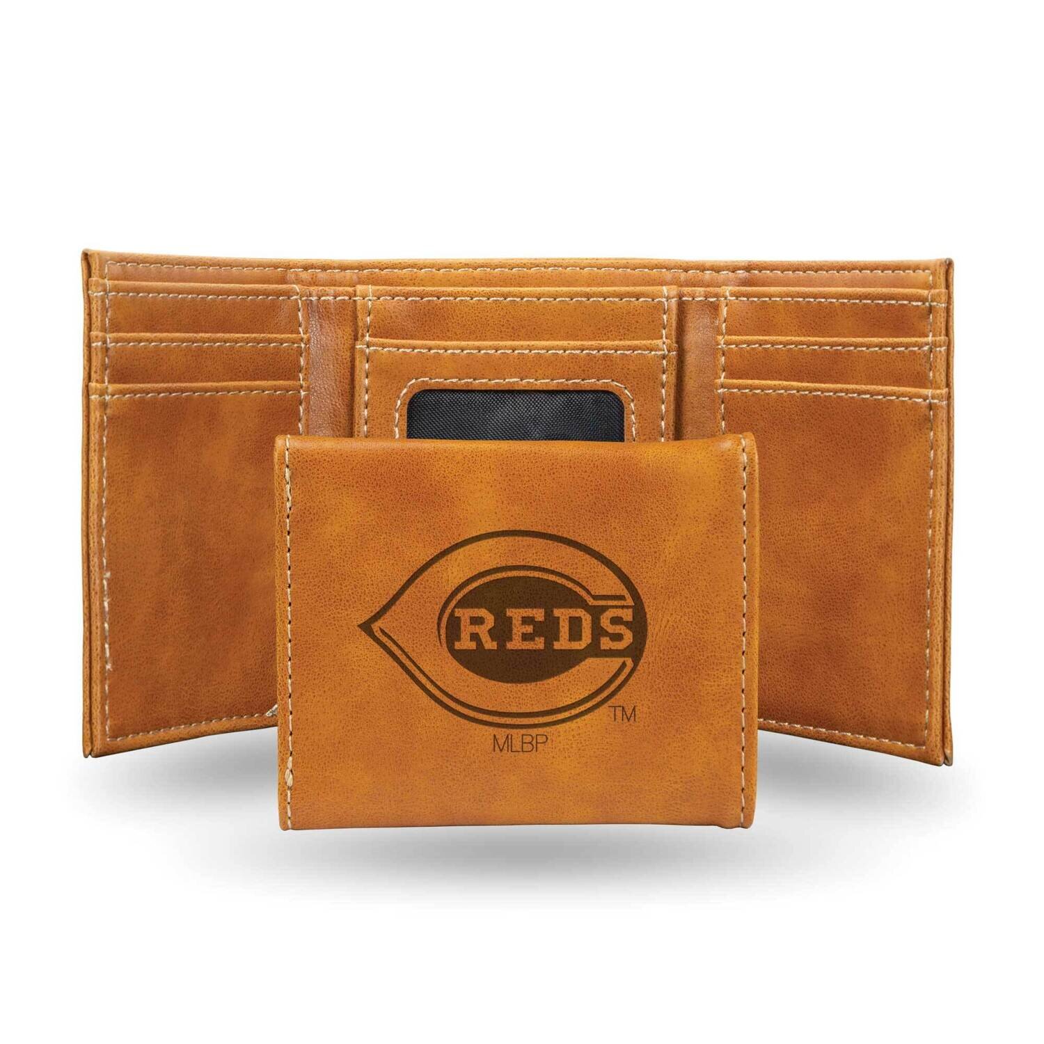 MLB Cincinnati Reds Brown Faux Leather Trifold Wallet GC7637