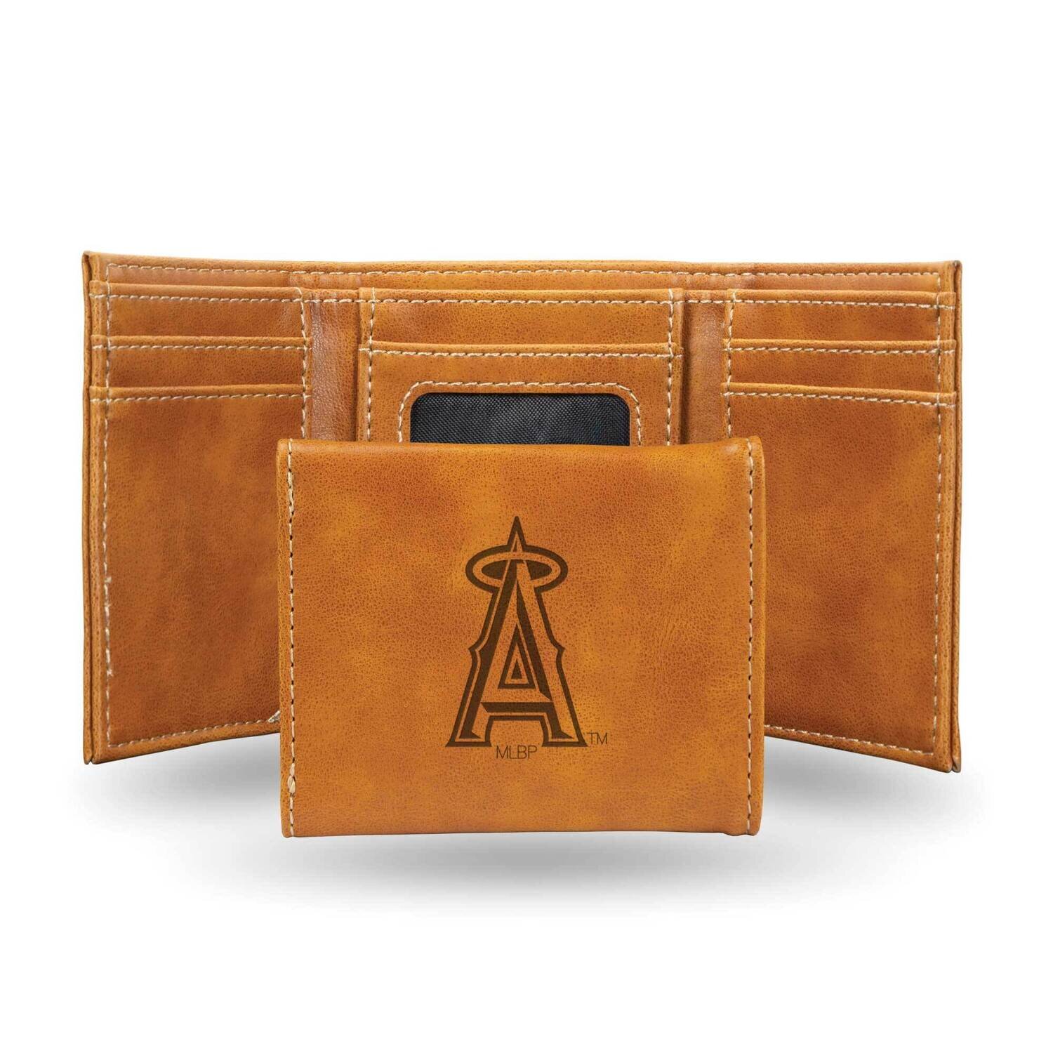 MLB LA Angels Brown Faux Leather Trifold Wallet GC7649