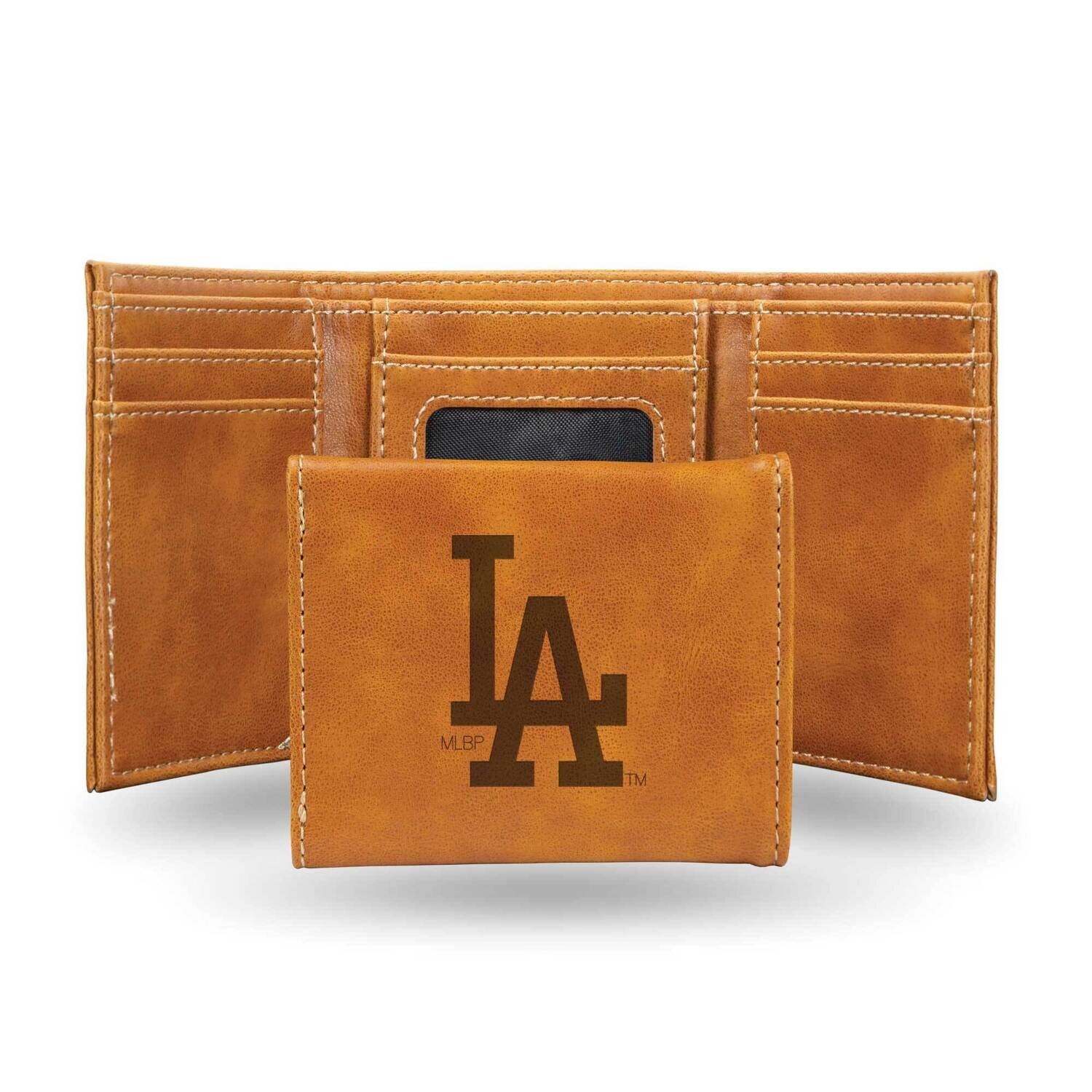 MLB LA Dodgers Brown Faux Leather Trifold Wallet GC7651