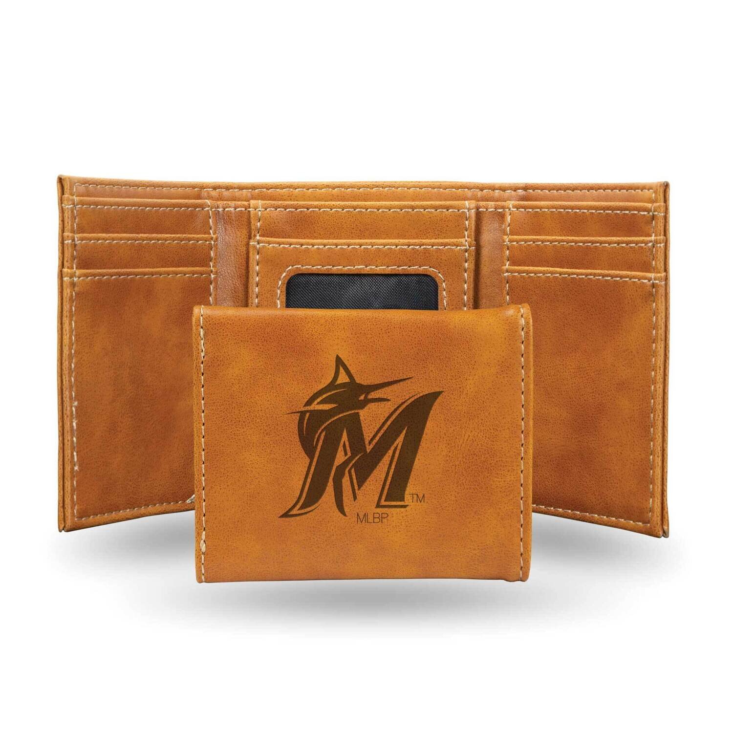 MLB Miami Marlins Brown Faux Leather Trifold Wallet GC7653, MPN: GC7653, 767345898722