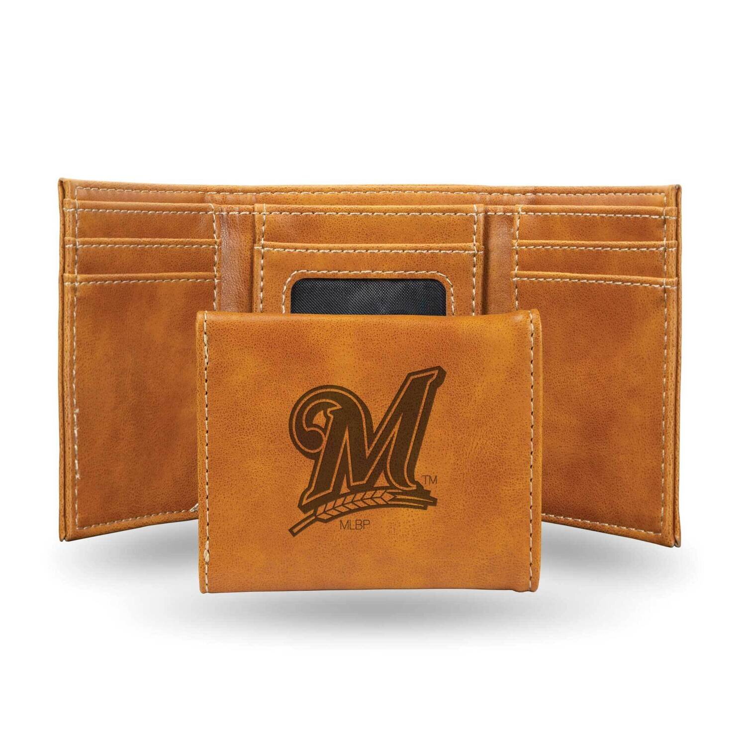 MLB Milwaukee Brewers Brown Faux Leather Trifold Wallet GC7655