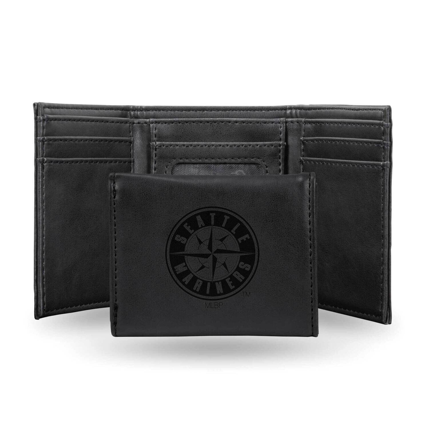 MLB Seattle Mariners Black Faux Leather Trifold Wallet GC7672
