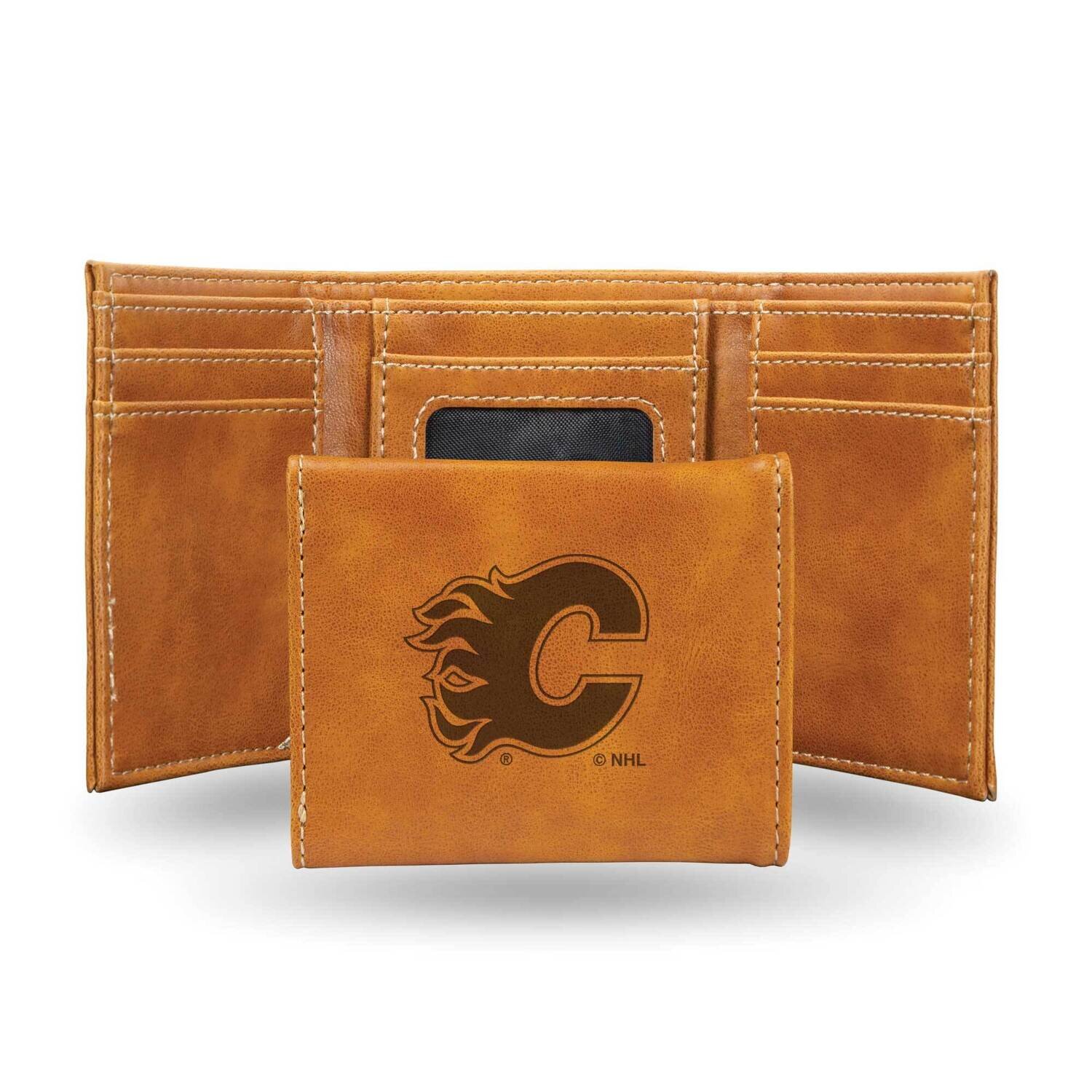 NHL Calgary Flames Brown Faux Leather Trifold Wallet GC7817