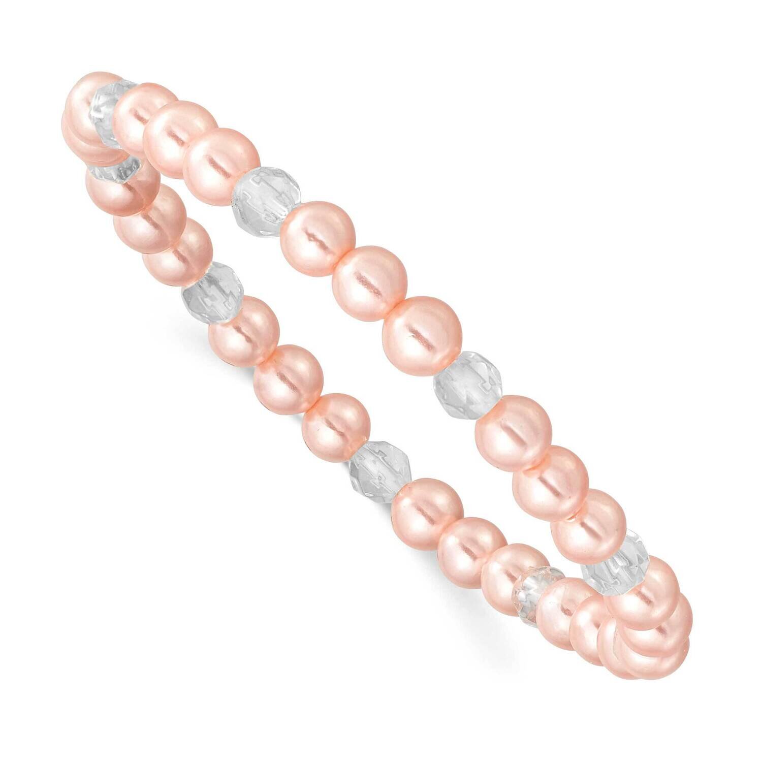 4mm Pink Imitation Shell Pearl with Crystal Stretch Bracelet with Pink Pouch GM18040, MPN: GM18040,