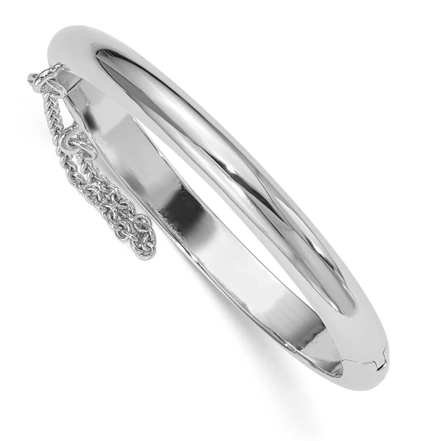 Sterling Silver Rhodium-plated Safety Hinge Childs Bangle with Pink Pouch GM18046, MPN: GM18046,
