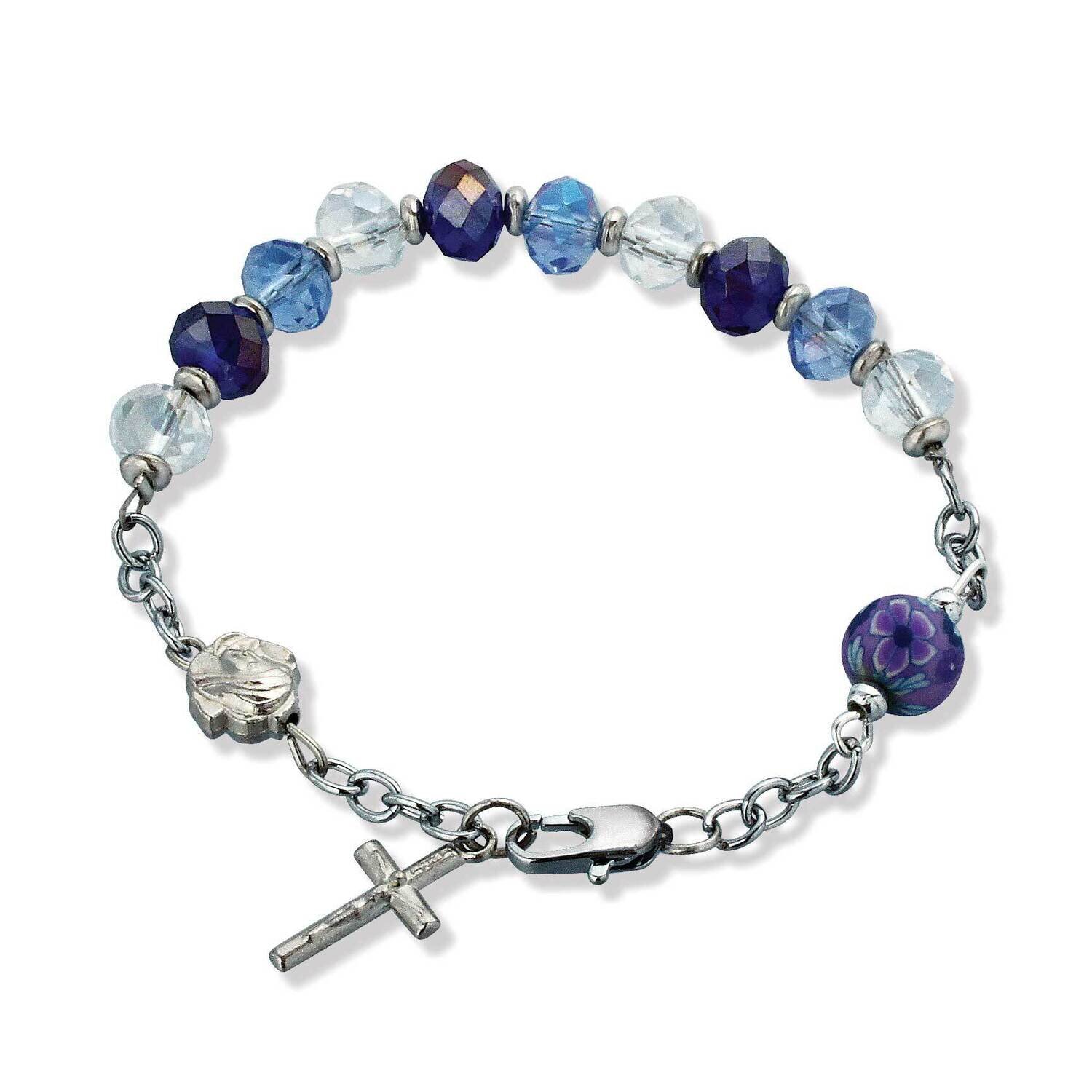 Silver-tone Blue Glass Crucifix Bracelet GM19728, MPN: GM19728, 827225453509