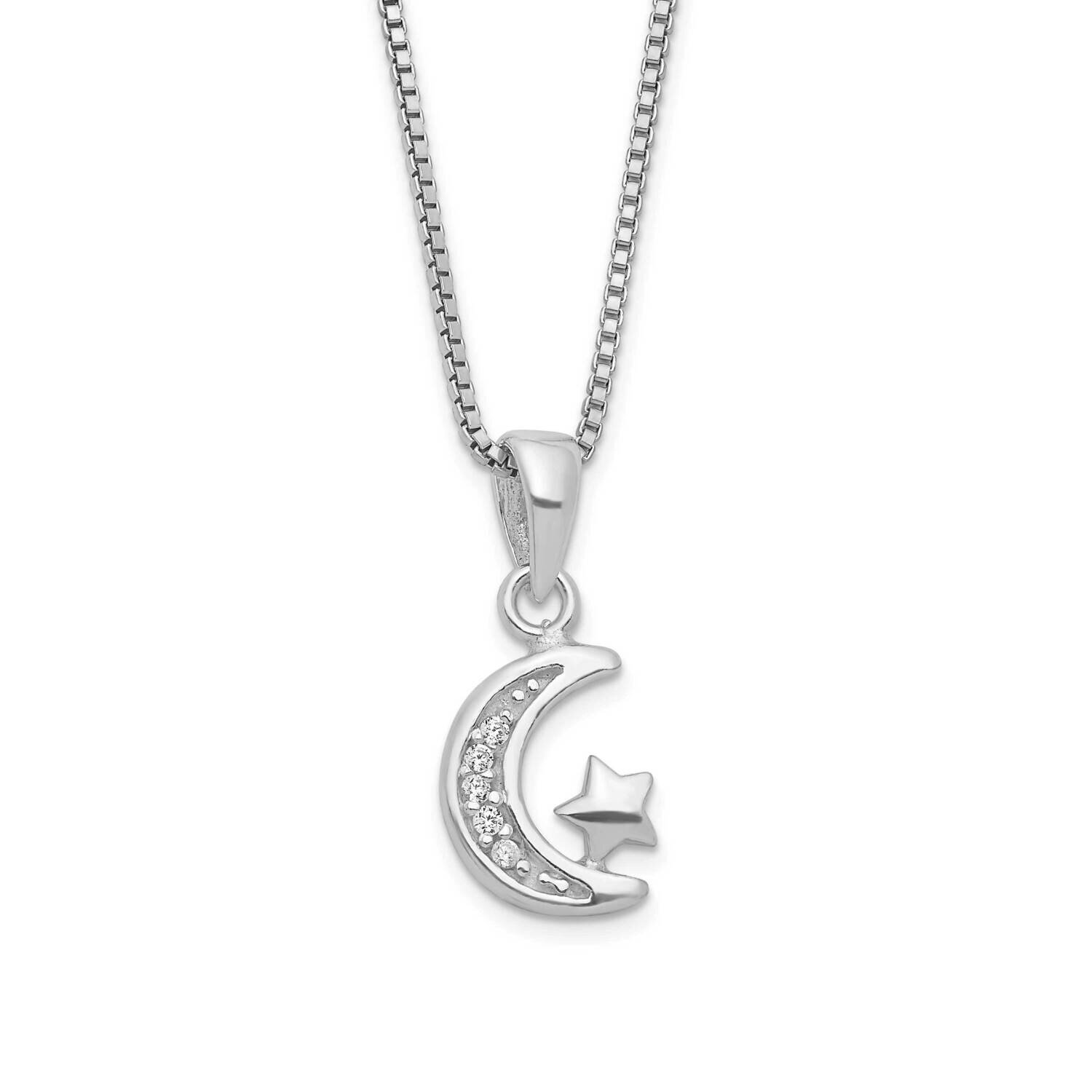 Sterling Silver CZ Moon and Star Necklace with Pink Pouch GM20988, MPN: GM20988,