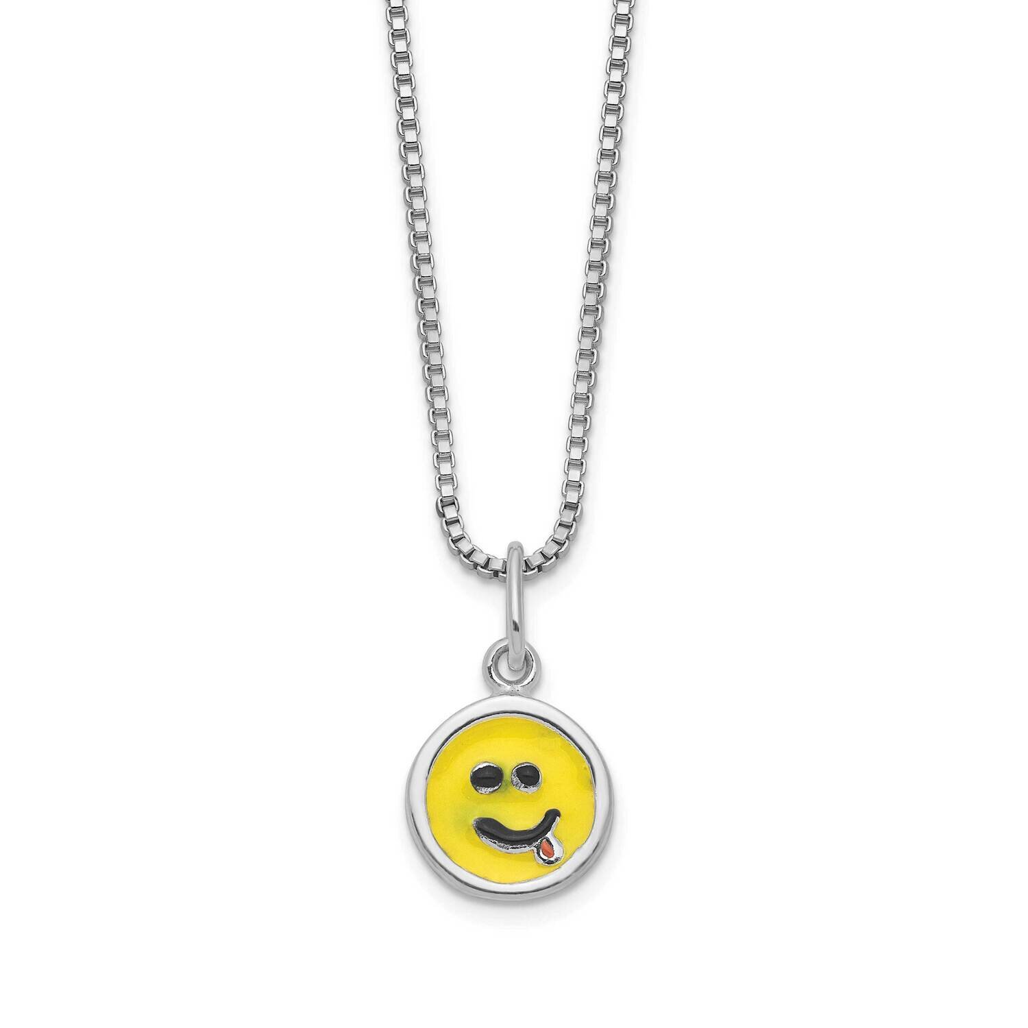 Sterling Silver Enamel Smiley Face Necklace with Pink Pouch GM20990
