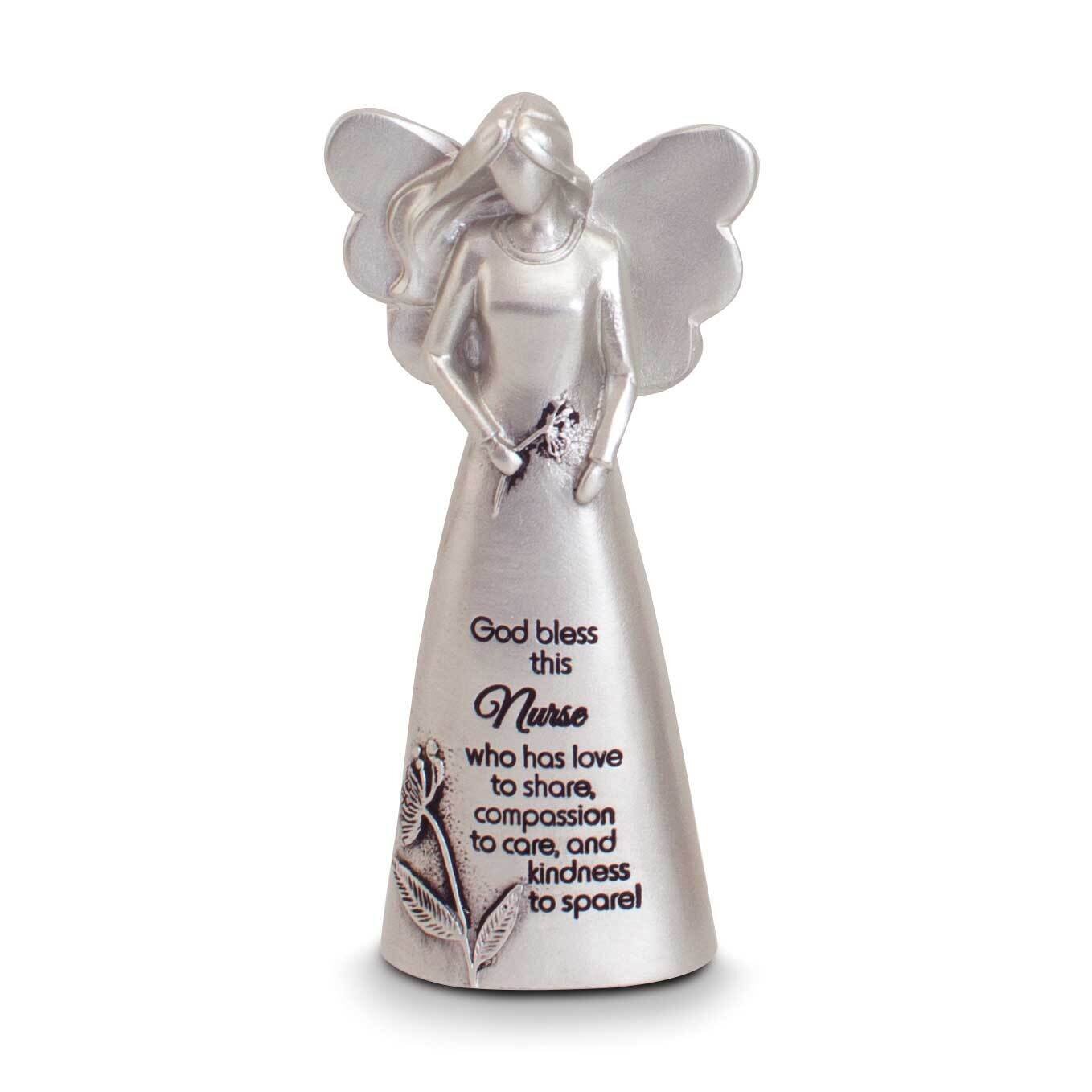 Silver-tone Enamel Bless This Nurse Angel Figurine Boxed GM21165
