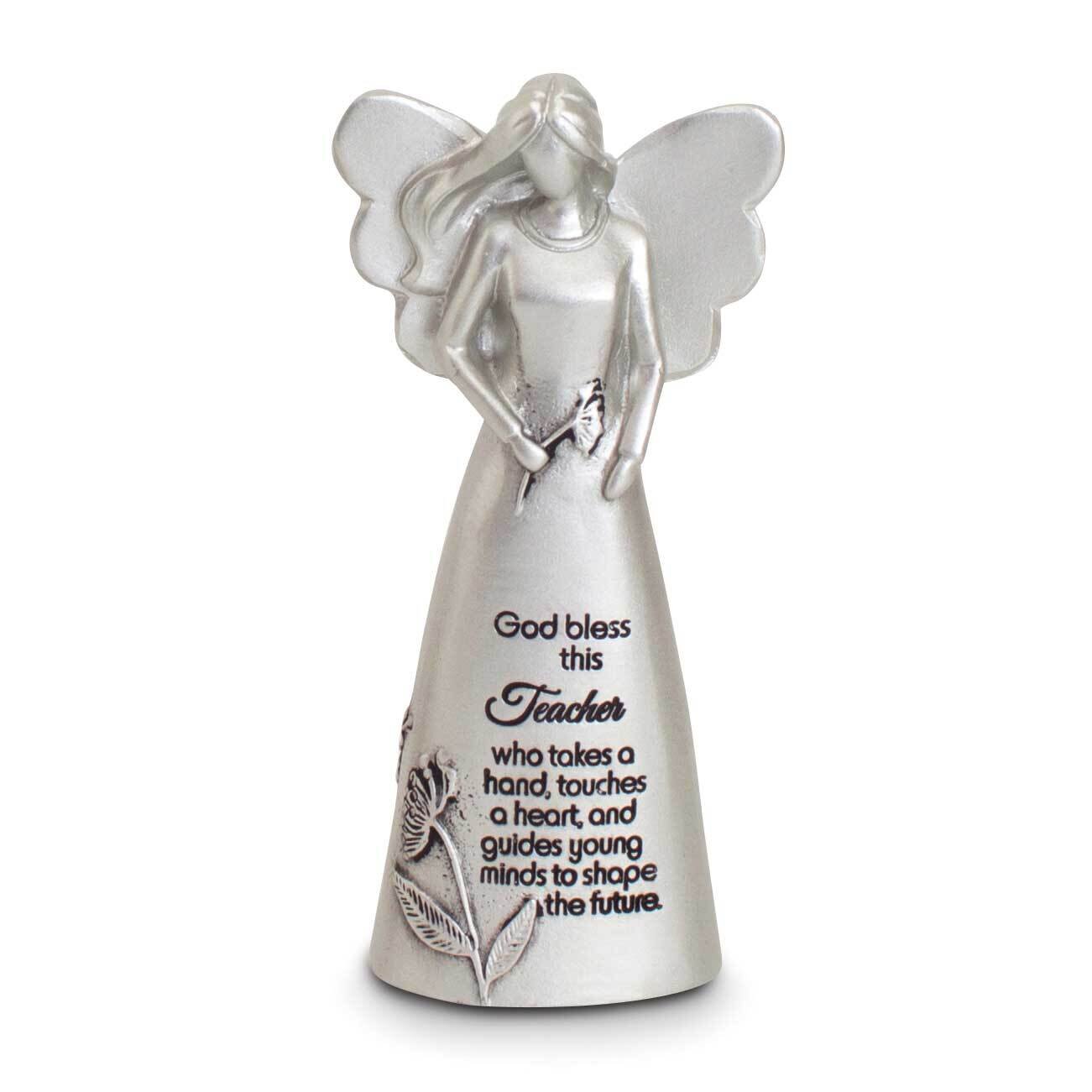 Silver-tone Enamel Bless This Teacher Angel Figurine Boxed GM21166