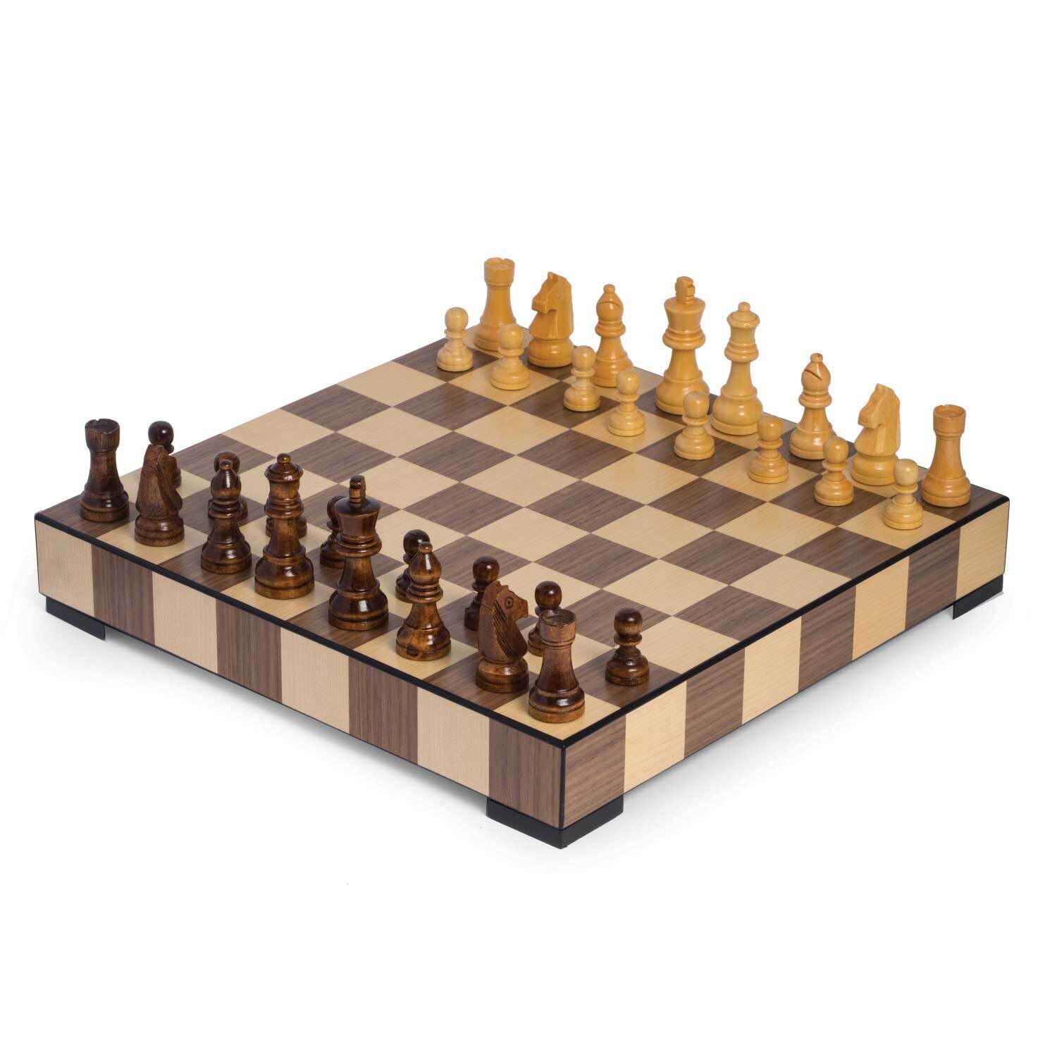 Matte Wood Inlay Chess Checkers Set with Storage Drawer GM21249