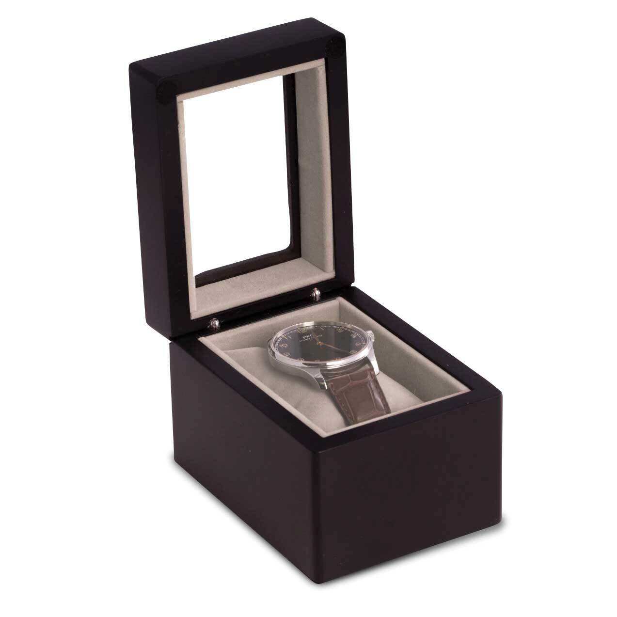 Matte Black Wood Finish Single Watch Case with Glass Window GM21257, MPN: GM21257, 797140576877