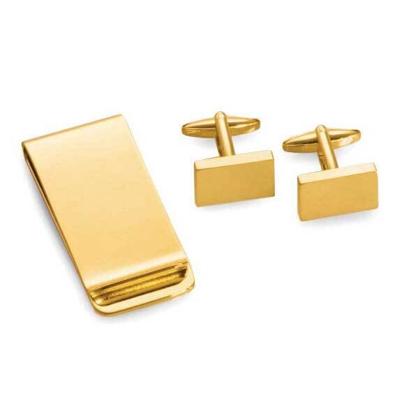 Gold-tone Rectangular Cufflink Money Clip Set GM21328, MPN: GM21328, 797140012214