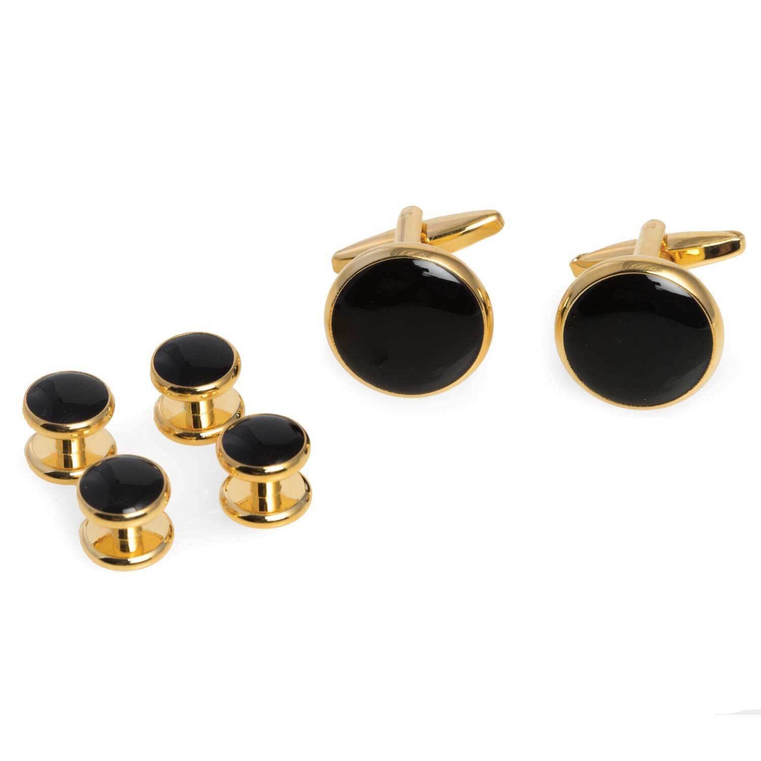 Black Enameled Gold-tone Cufflink and Tuxedo Studs Set GM21330, MPN: GM21330, 797140002727