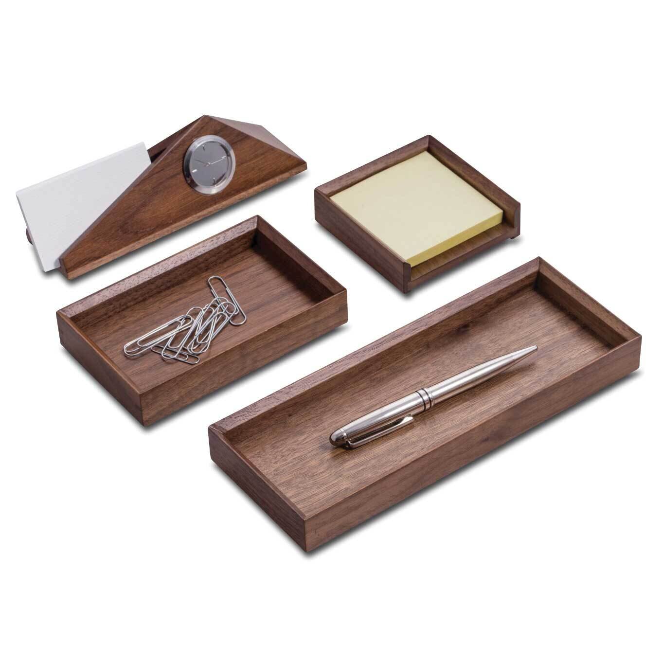 Walnut Wood 4-Piece Desk Set with Clock GM21354, MPN: GM21354, 797140309901