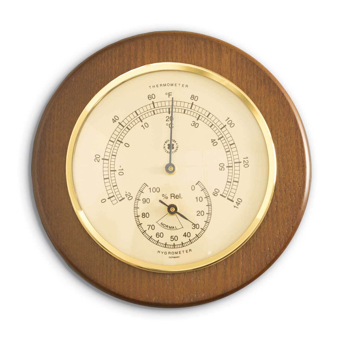 Thermometer with Hygrometer on 5 Inch Cherry Wood with Brass Bezel GM21379