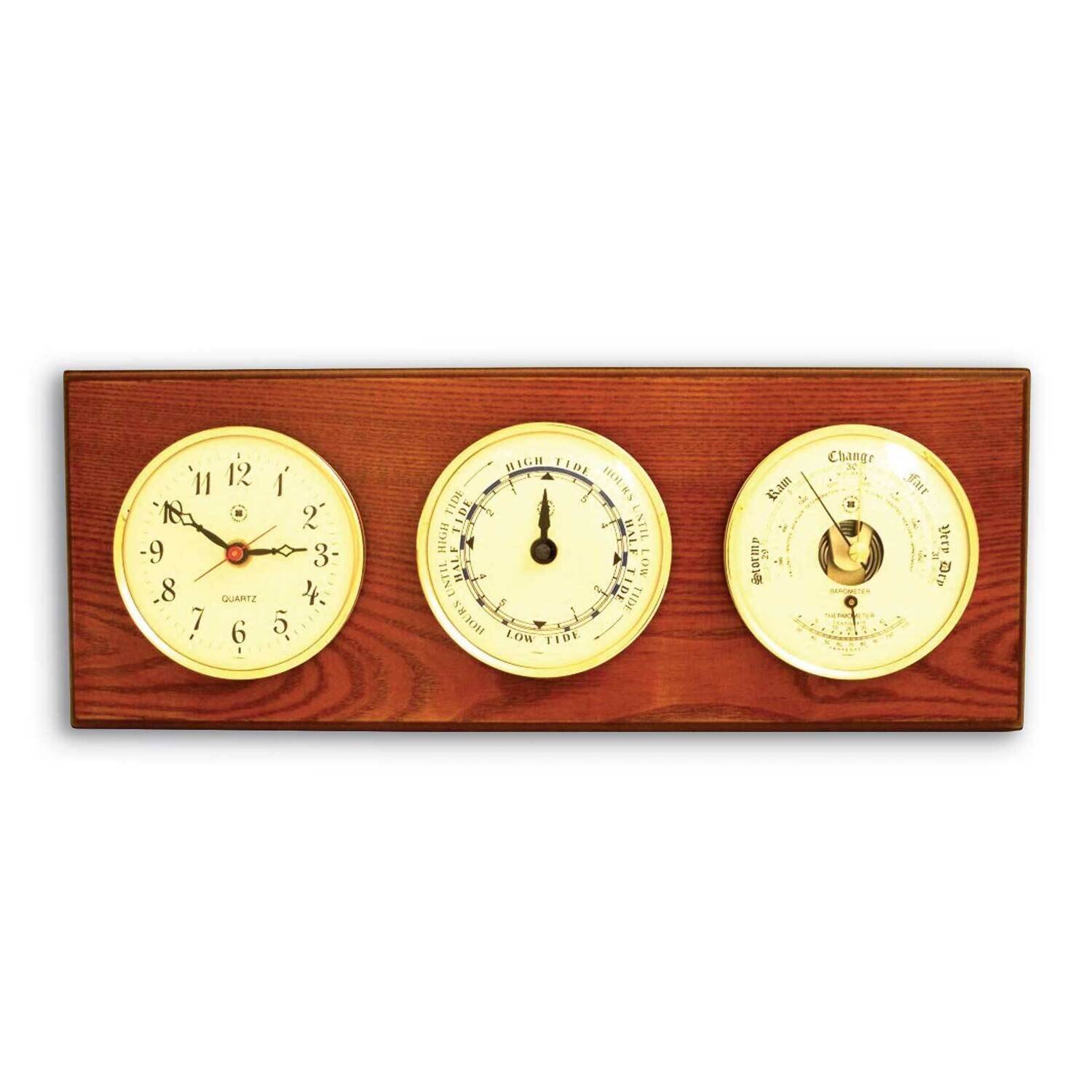 Oak Wood Clock Tide Clock Barometer Thermometer GM21383