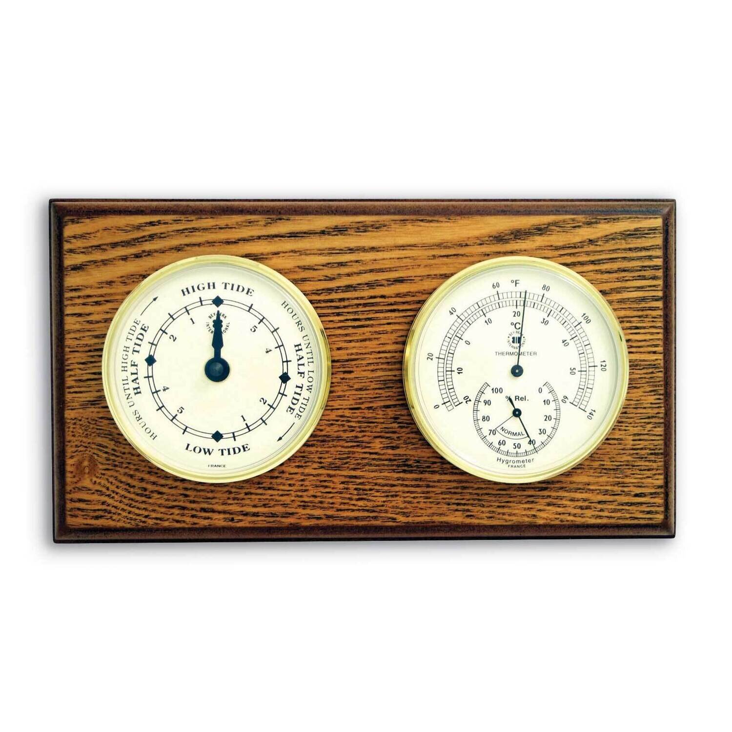 Oak Wood Tide Clock Thermometer Hygrometer GM21385