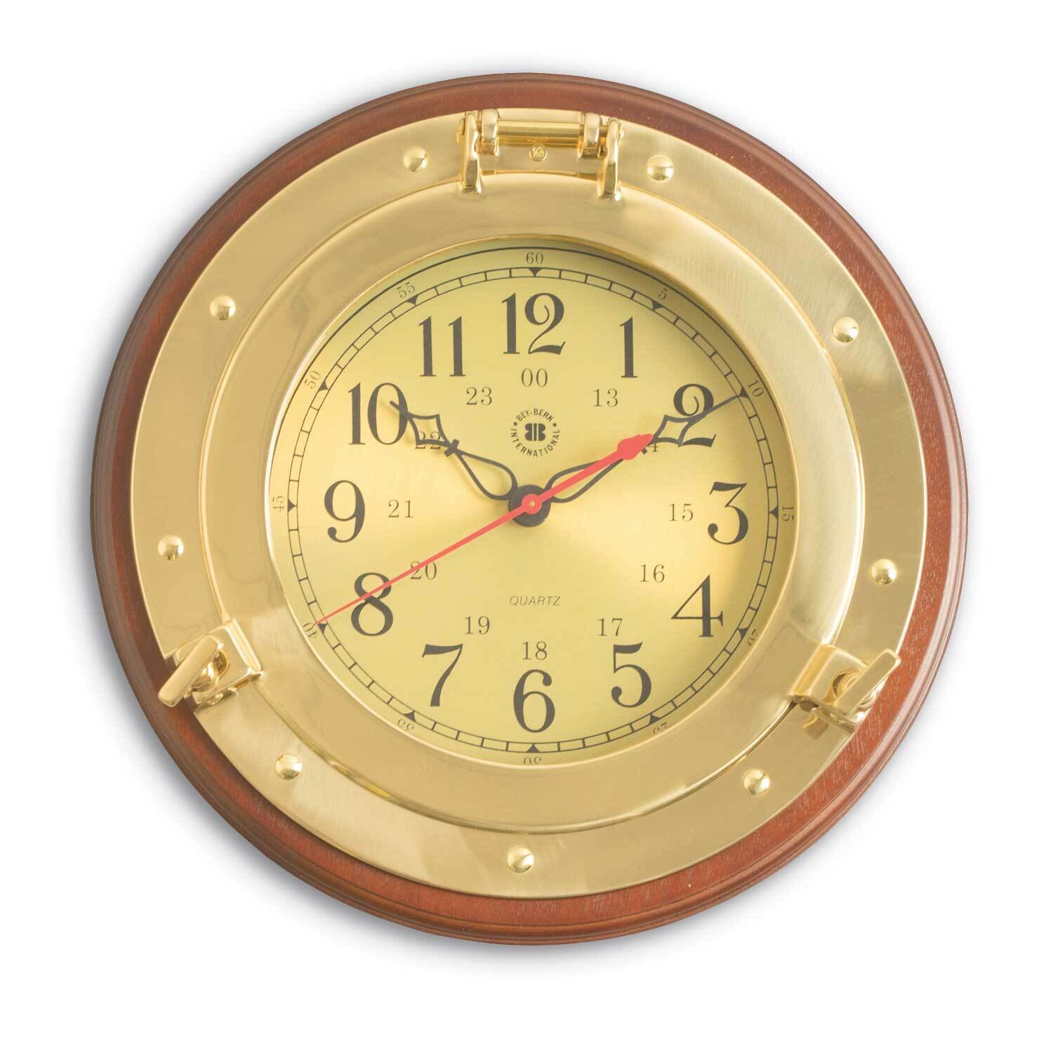 Dark Cherry Wood Brass Porthole Clock GM21392