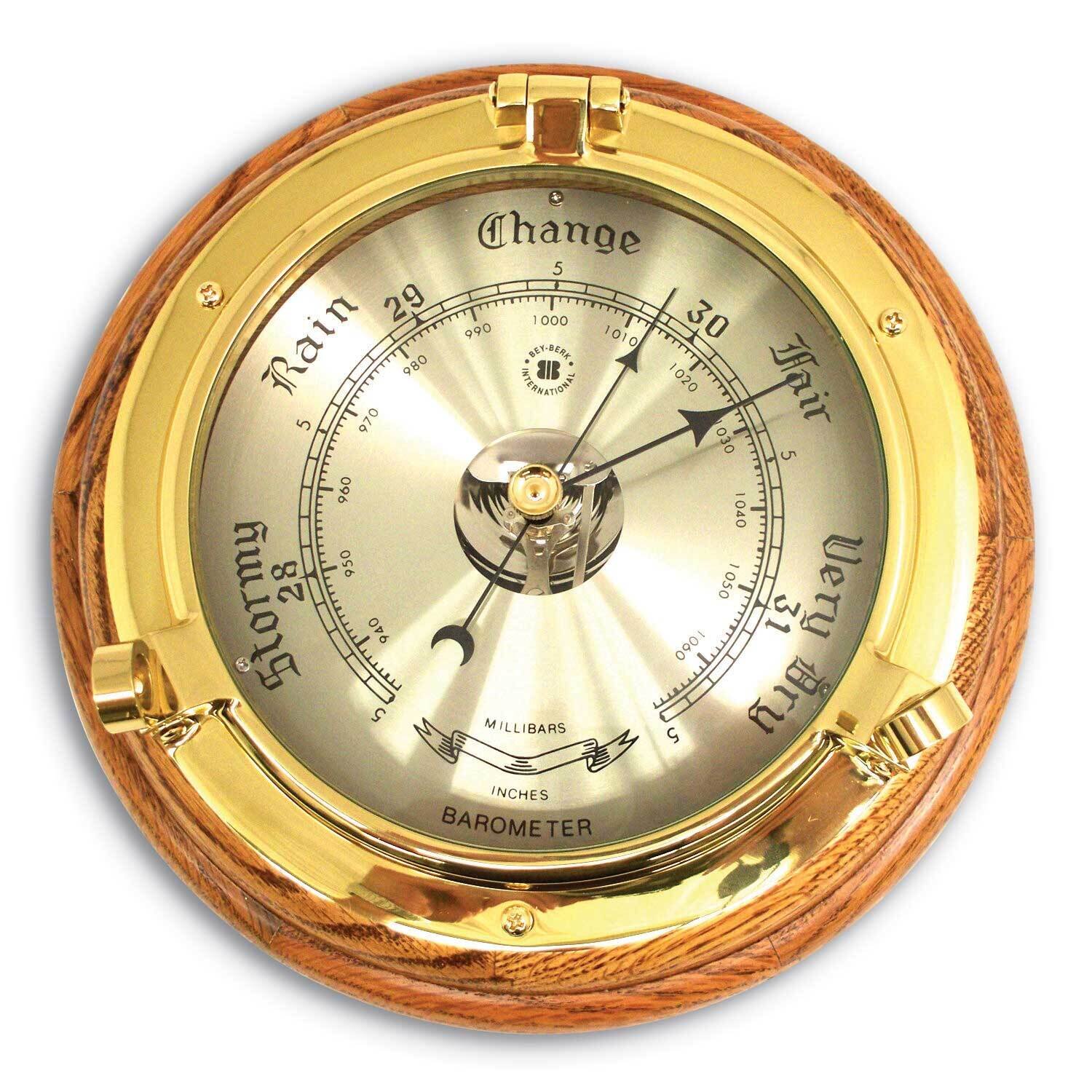 Oak Wood Lacquered Brass Porthole Barometer GM21399