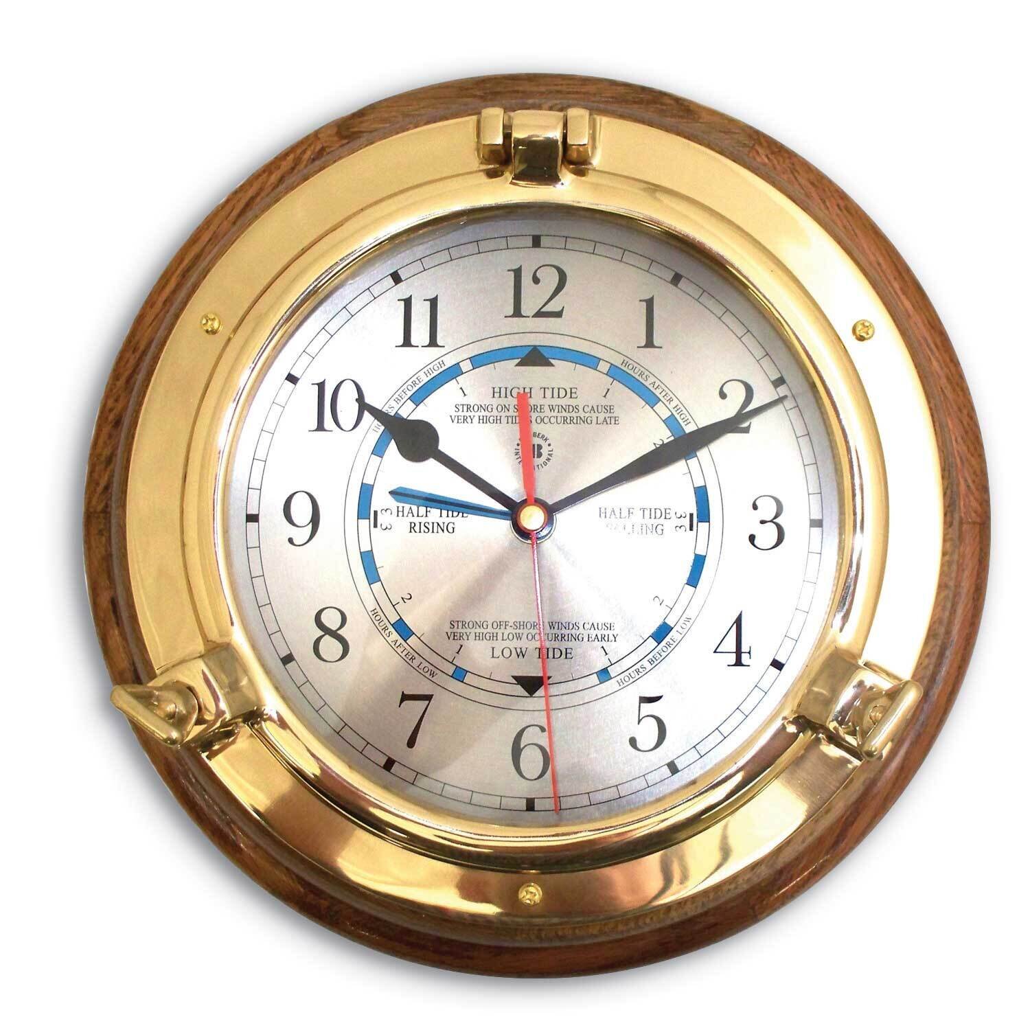Oak Wood Lacquered Brass Porthole Clock and Tide Clock GM21402