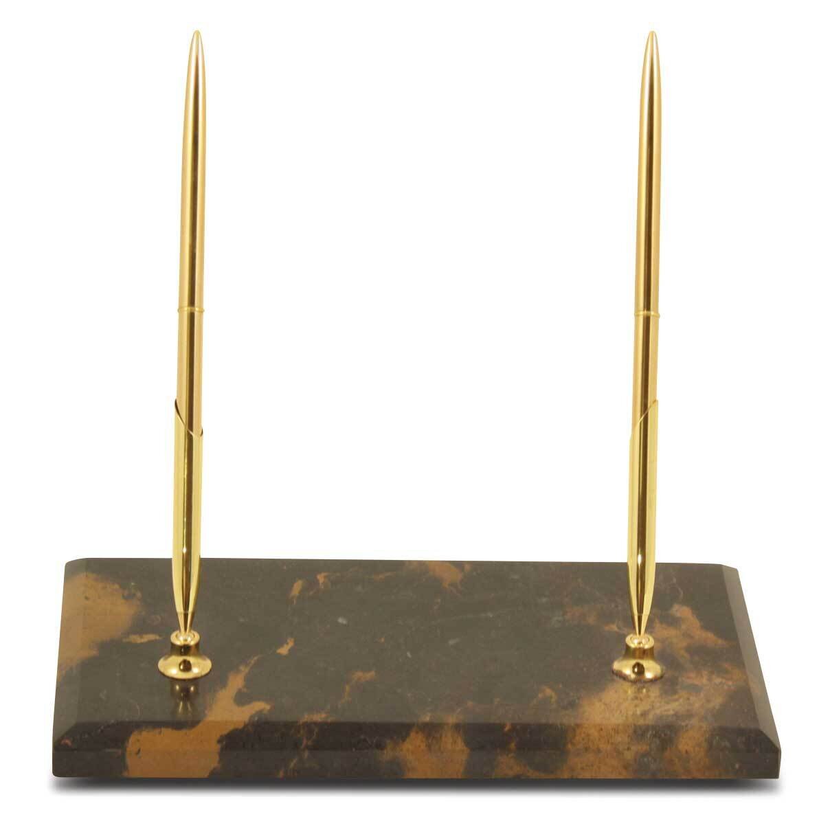 Tiger Eye Marble Gold-plated Double Pen Stand GM21422, MPN: GM21422, 797140340188