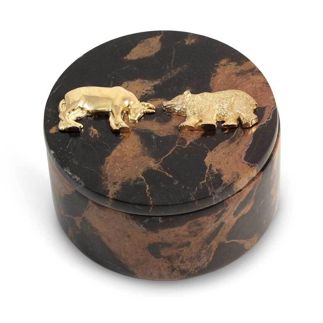 Stock Market Tiger Eye Marble Round Box Gold-plated Accents GM21429
