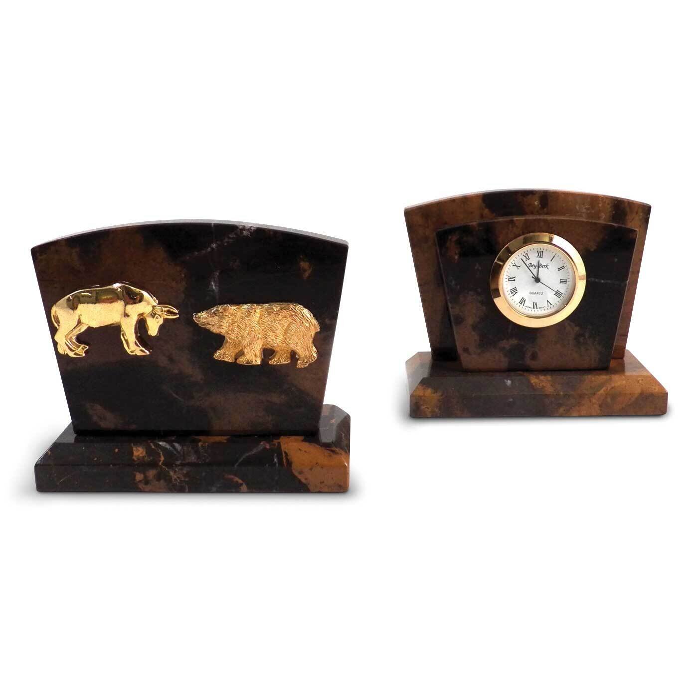 Stock Market Tiger Eye Marble Gold-plated Accents Quartz Clock Letter Rack GM21430