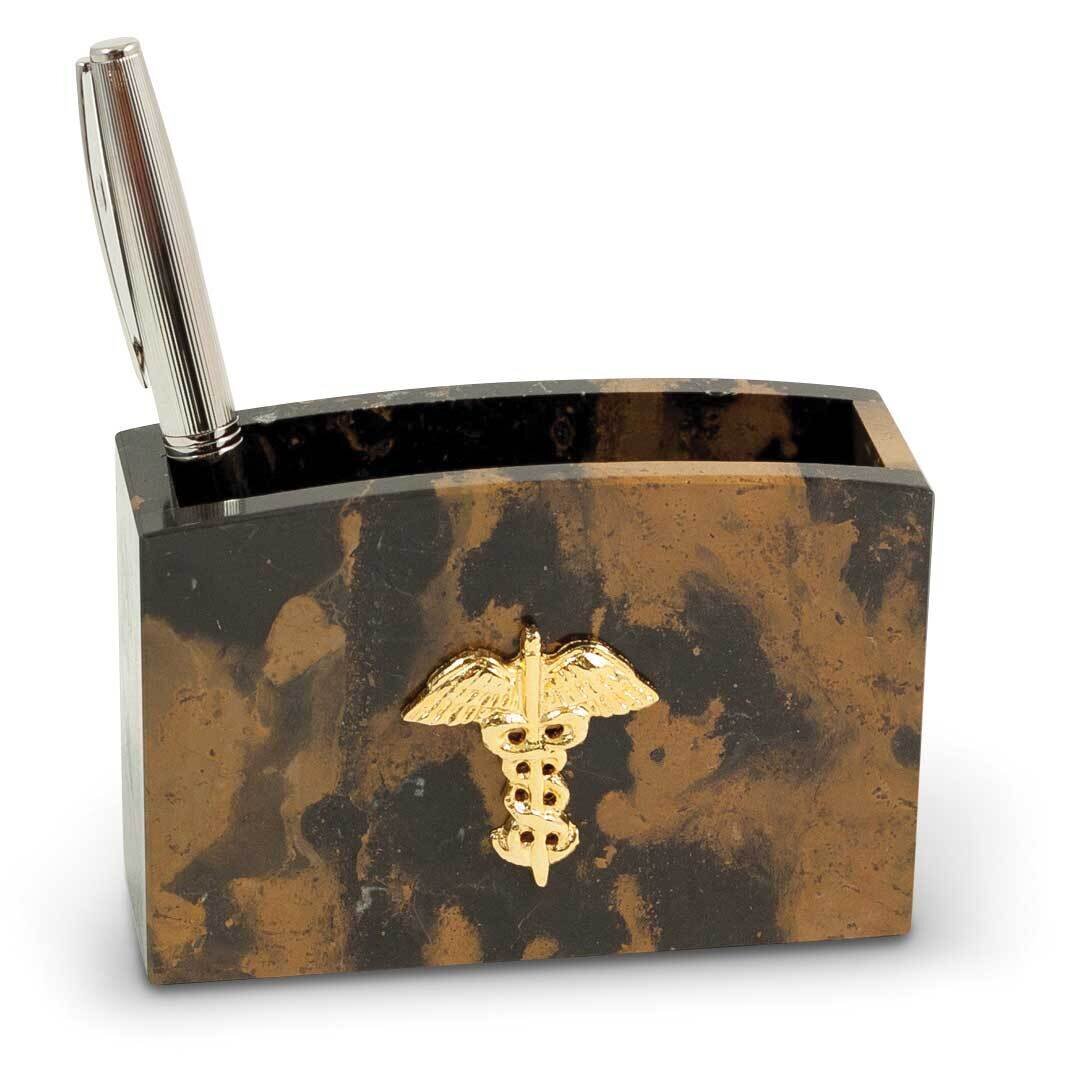Medical Tiger Eye Marble Pen Cup with Gold-plated Accents GM21437, MPN: GM21437, 797140390152