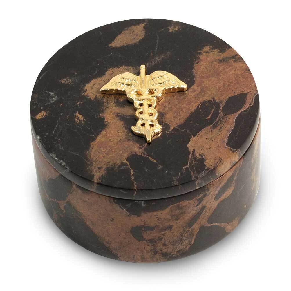 Medical Tiger Eye Marble Round Box with Gold-plated Accents GM21438