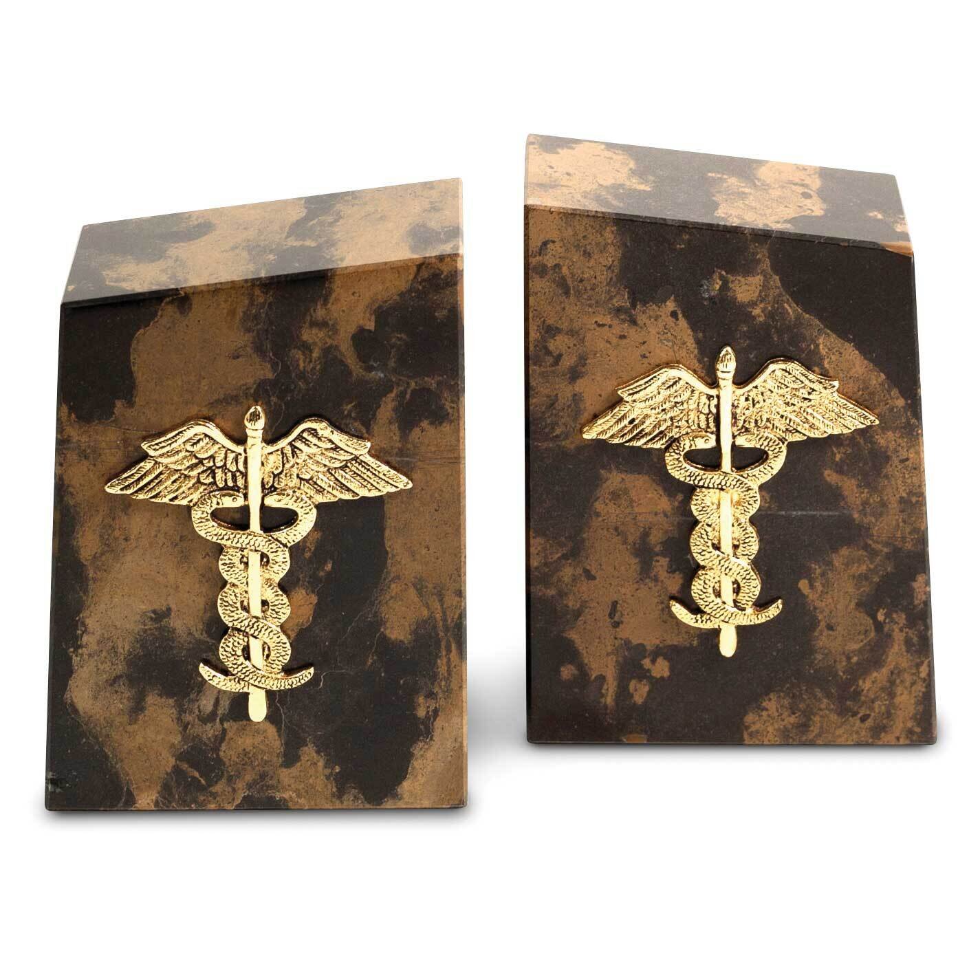 Tiger Eye Marble Bookends with Gold-plated Medical Emblem GM21442, MPN: GM21442, 797140491019