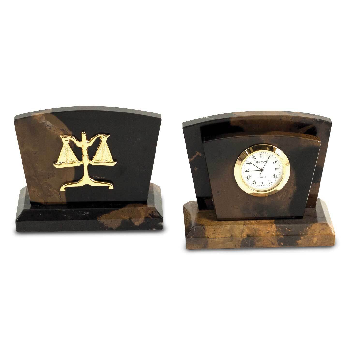 Legal Tiger Eye Marble with Gold-plated Accents Quartz Clock Letter Rack GM21448