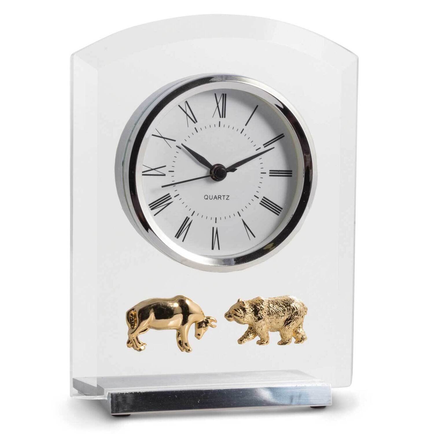 Stock Market Beveled Glass Quartz Clock with Stainless Steel Accents GM21452