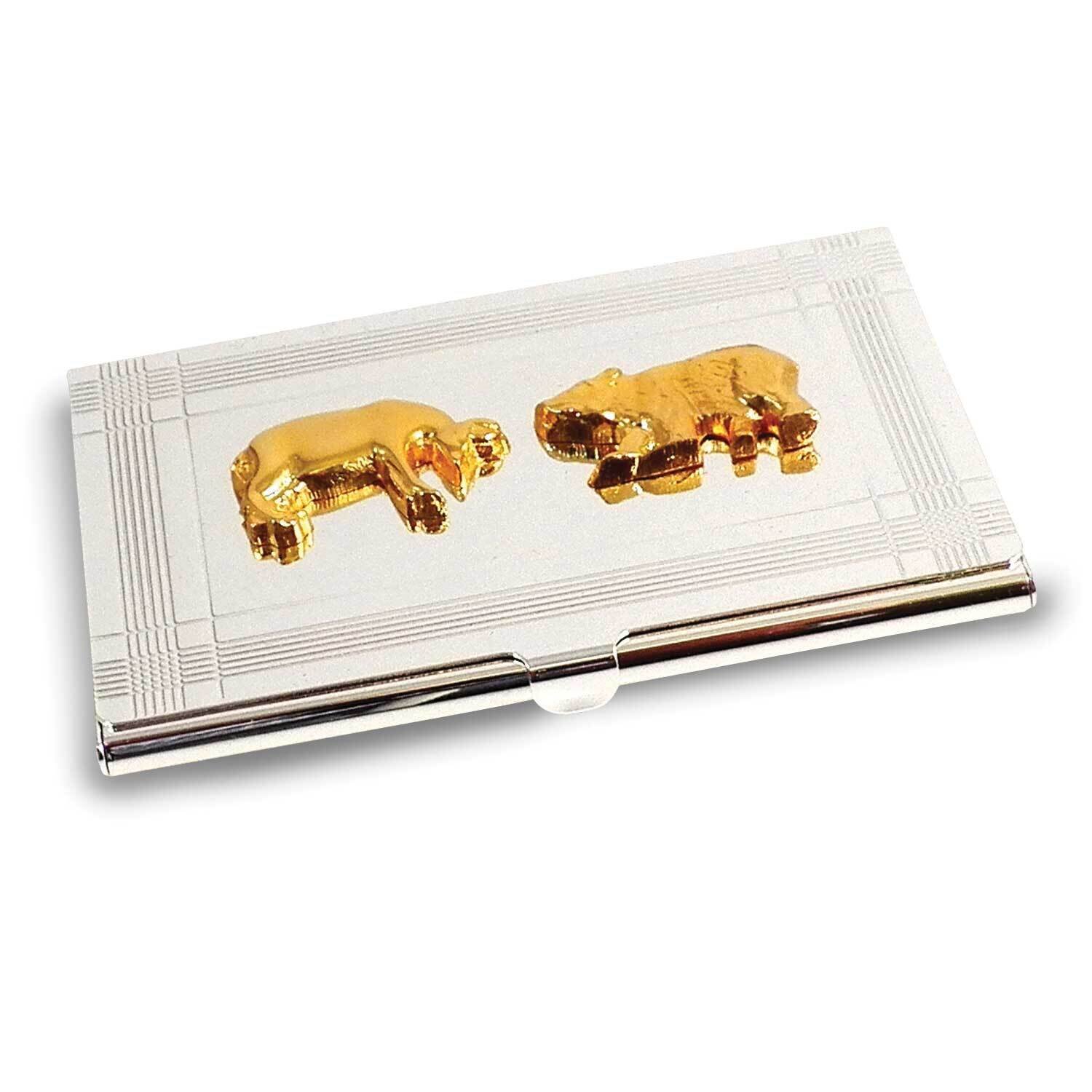 Silver-plated Business Card Case with Gold-plated Stock Market Emblem GM21459