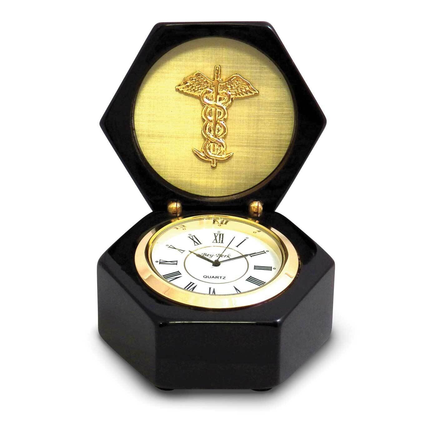 Medical Lacquered Black Wood Quartz Clock in Box GM21477