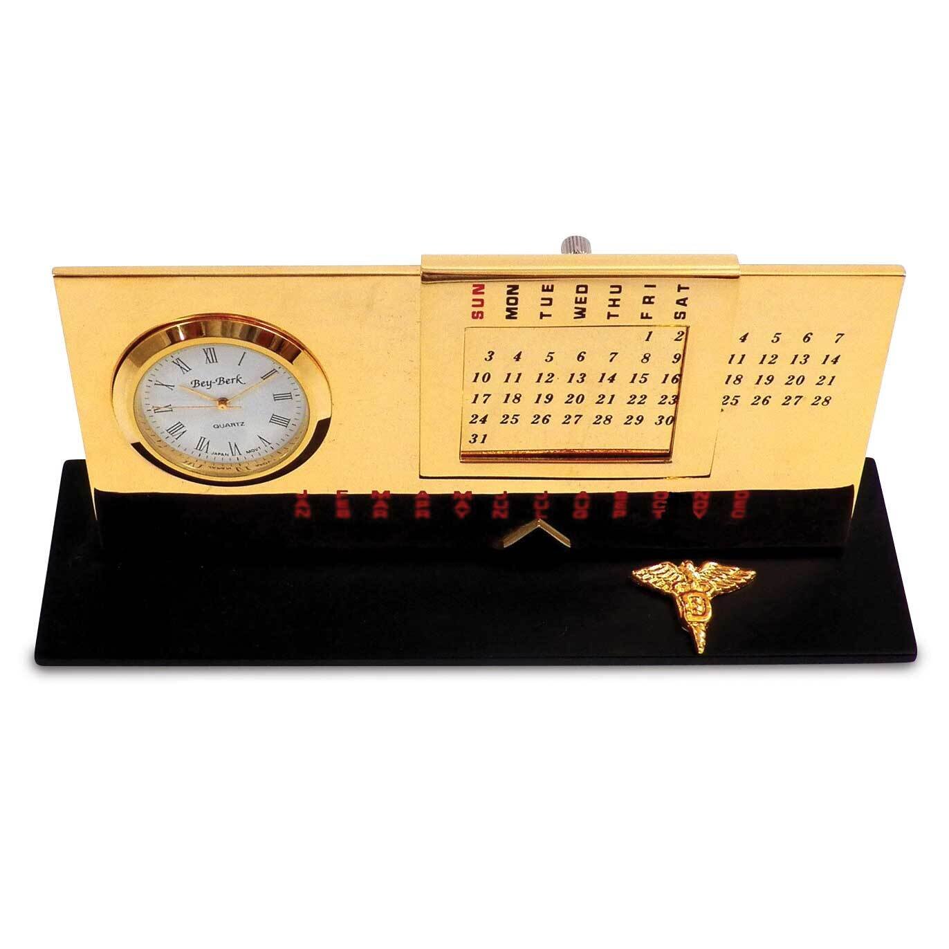 Dental Gold-plated Perpetual Calendar and Clock on Black Base GM21482, MPN: GM21482, 797140342328