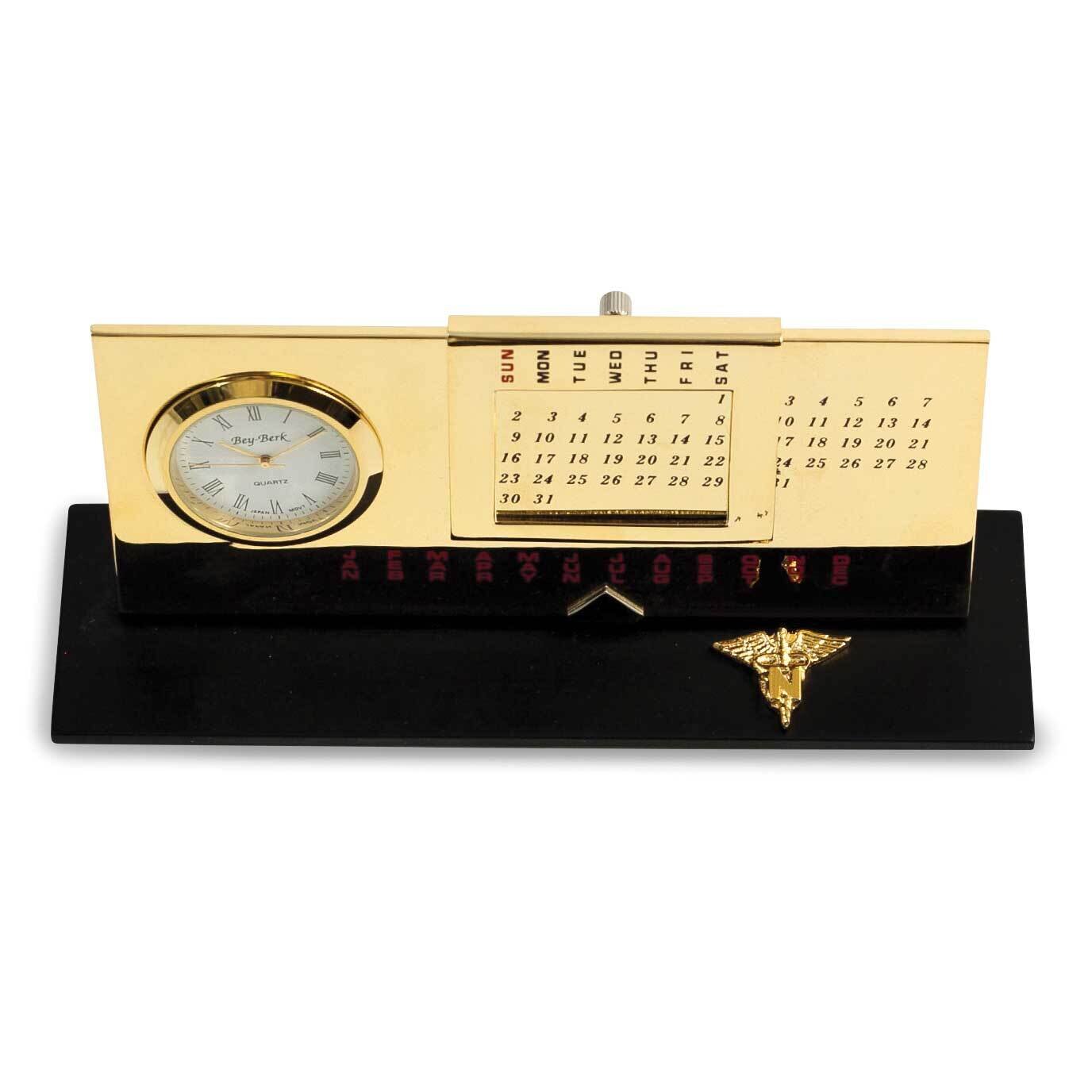 Nursing Gold-plated Perpetual Calendar and Clock on Black Base GM21485, MPN: GM21485, 797140372325
