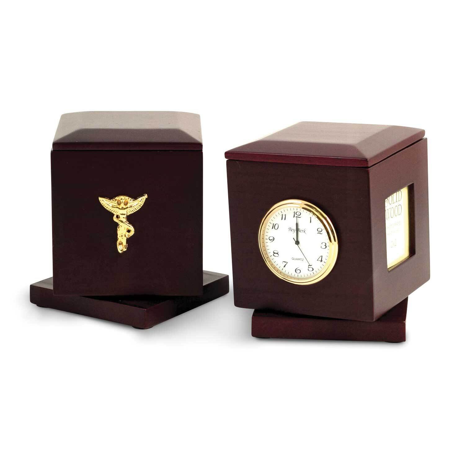 Chiropractor Rosewood Rotating Pen Box with Two 2x2 Picture Frames and Clock GM21499