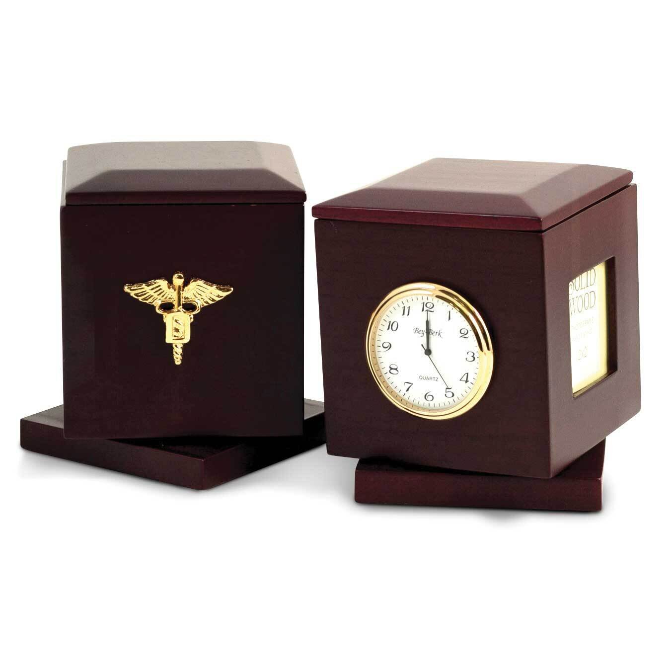 Dental Rosewood Rotating Pen Box with Two 2x2 Picture Frames and Clock GM21500