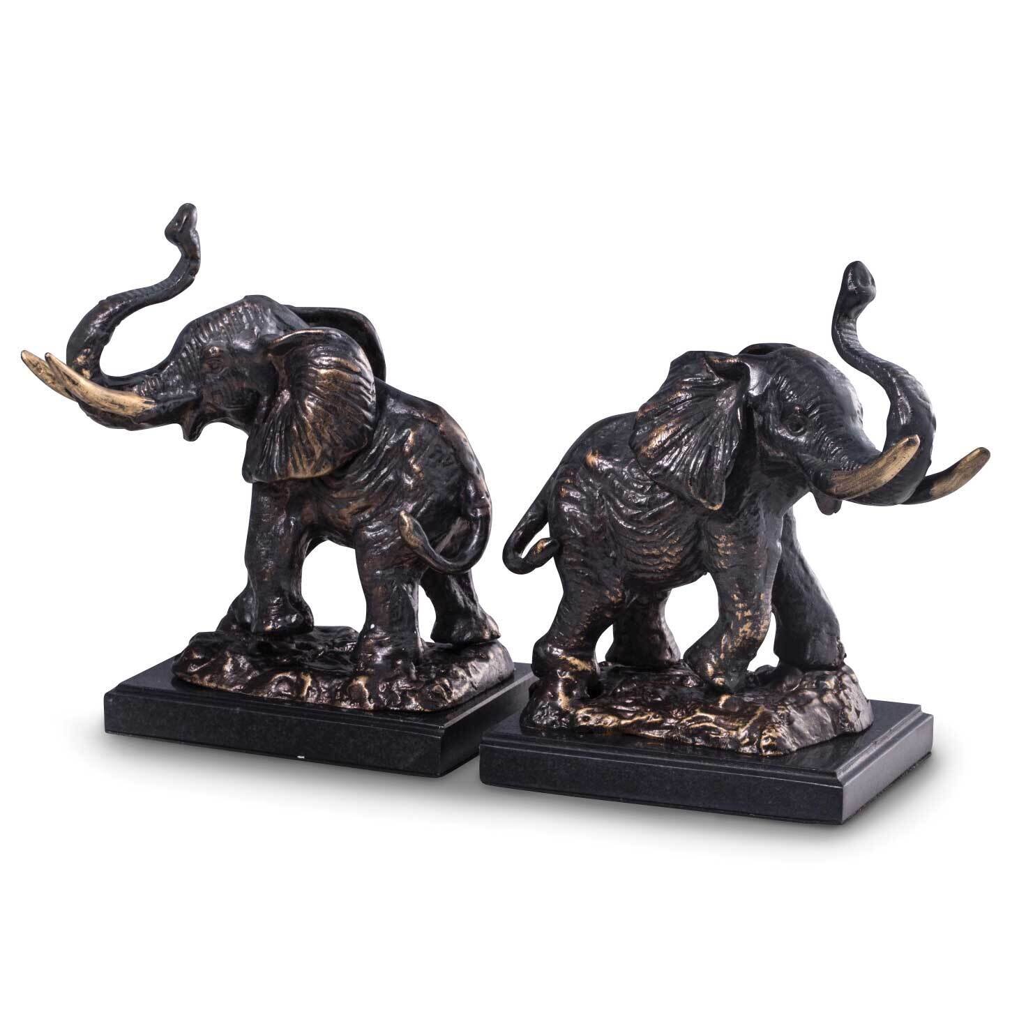 Cast Metal Elephant Bookends with Bronzed Finish on Black Marble Base GM21516, MPN: GM21516, 797140…