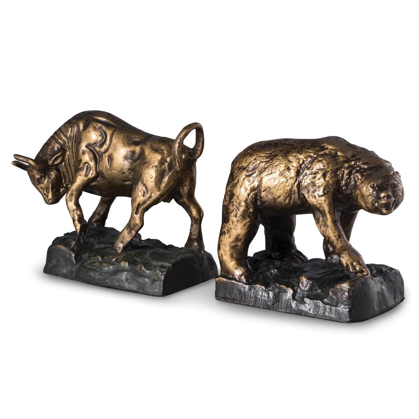 Bronzed Finished Cast Metal Bull and Bear Bookends GM21519