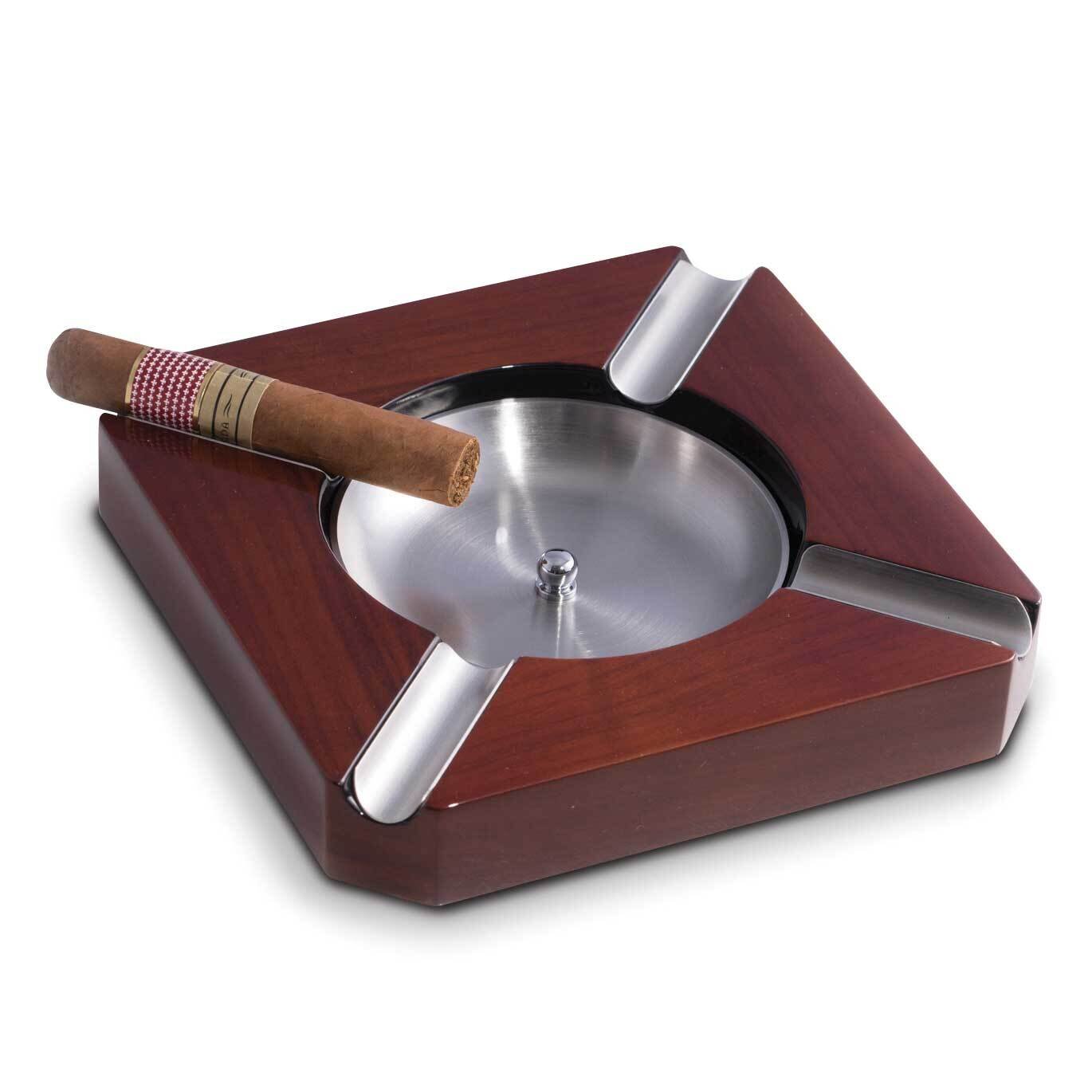 Lacquered Walnut Wood 4-Cigar Ashtray with Stainless Steel Center GM21565, MPN: GM21565, 7971405831…