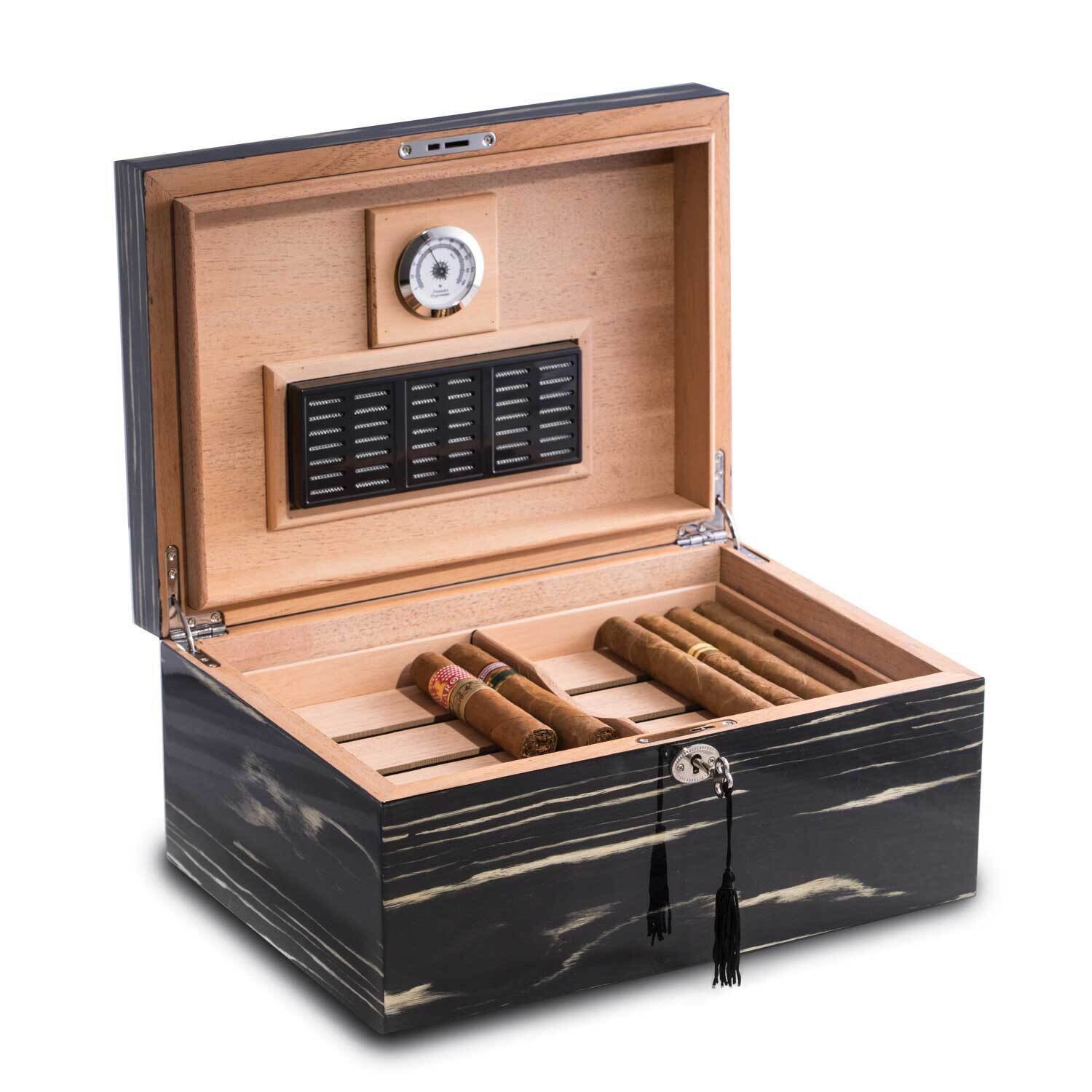 Lacquered Ebony Wood Finish 100-Cigar Humidor with Removable Tray GM21574