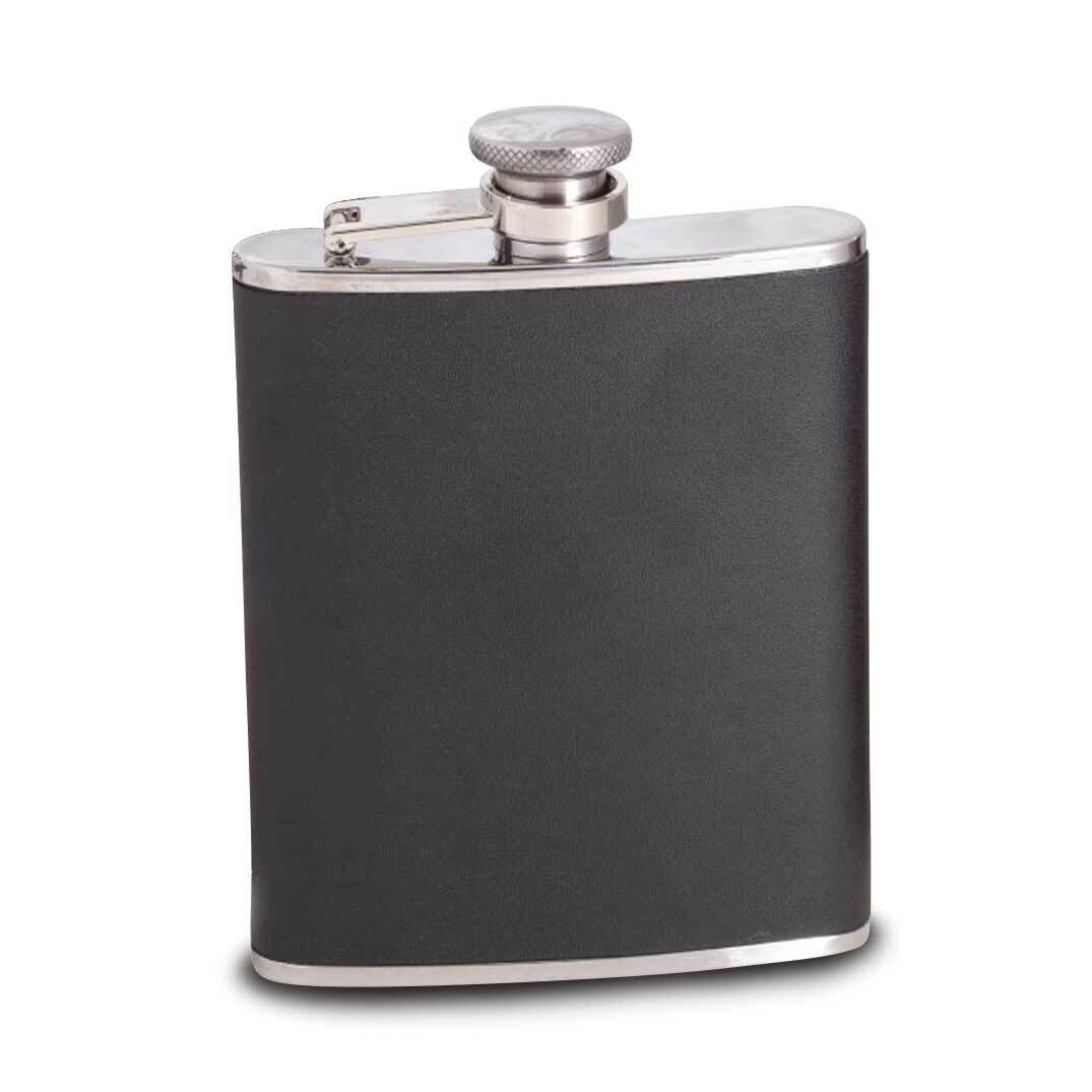 6 oz Stainless Steel Black Leather Flask GM21582
