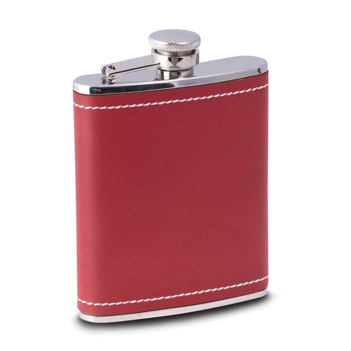 6 oz Stainless Steel Red Leather and White Stitch Flask GM21584